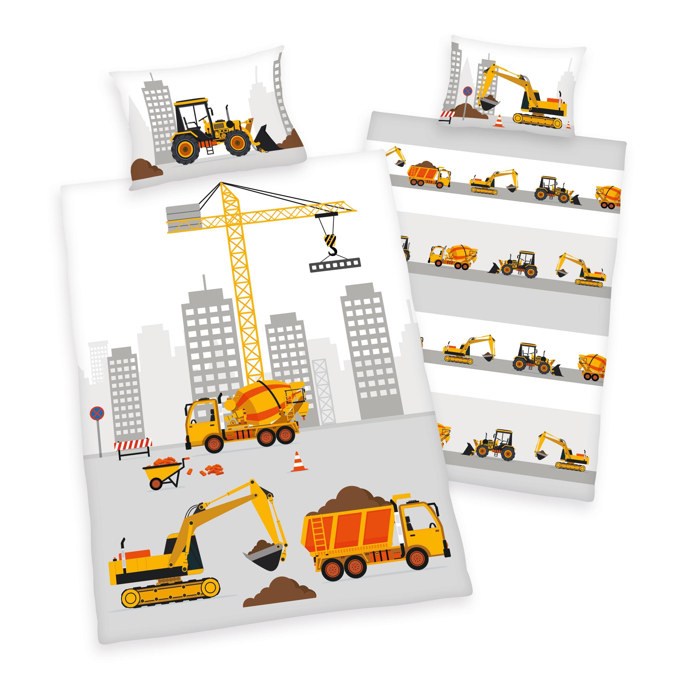 Herding Babybettwäsche "Stadt Baustelle" 2 Stk. tlg. mit Baufahrzeugen günstig online kaufen