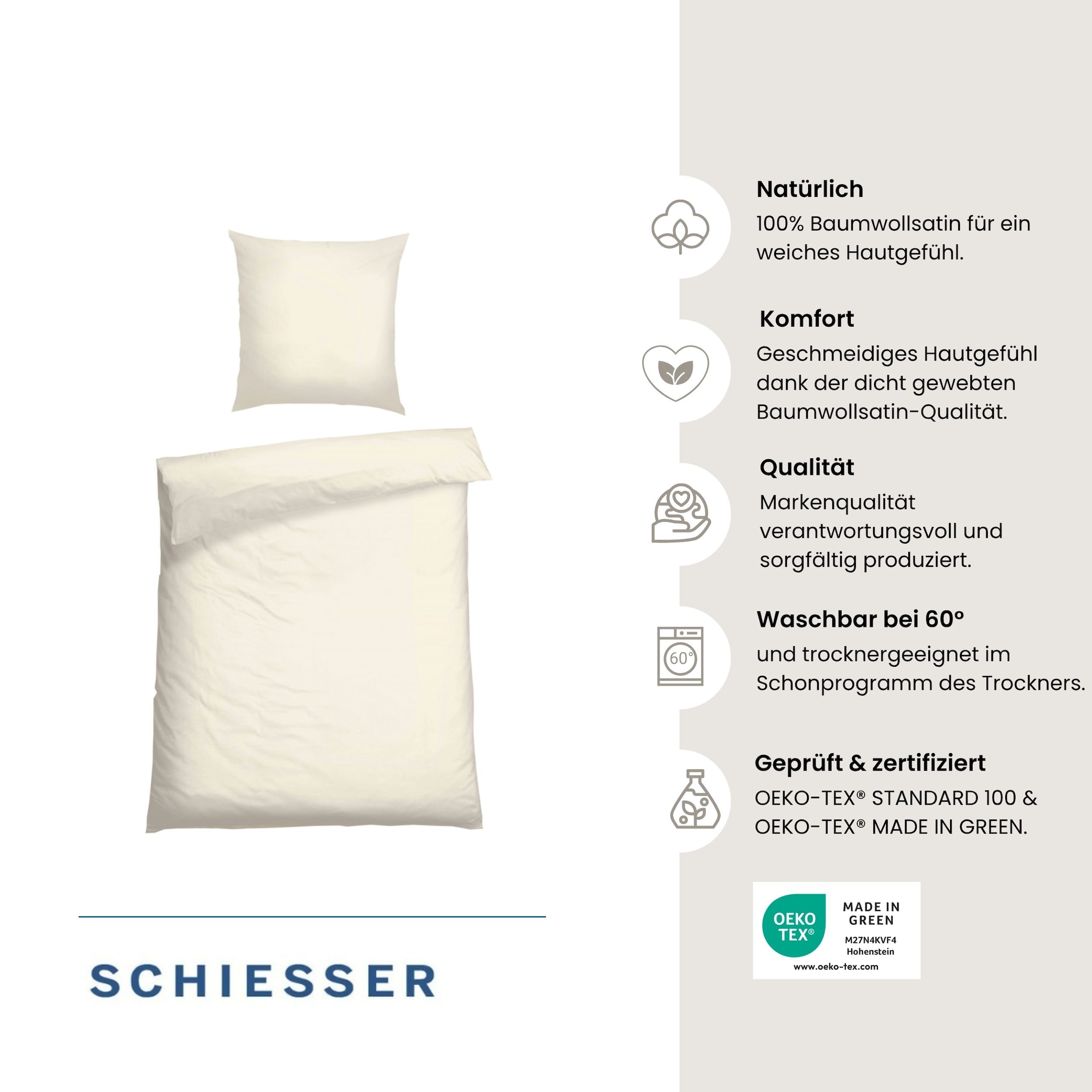 Schiesser Bettwäsche »Ella seidenmattes Bettwäscheset aus feinstem Baumwollsatin« 2 Stk. OEKO-TEX® MADE IN GREEN