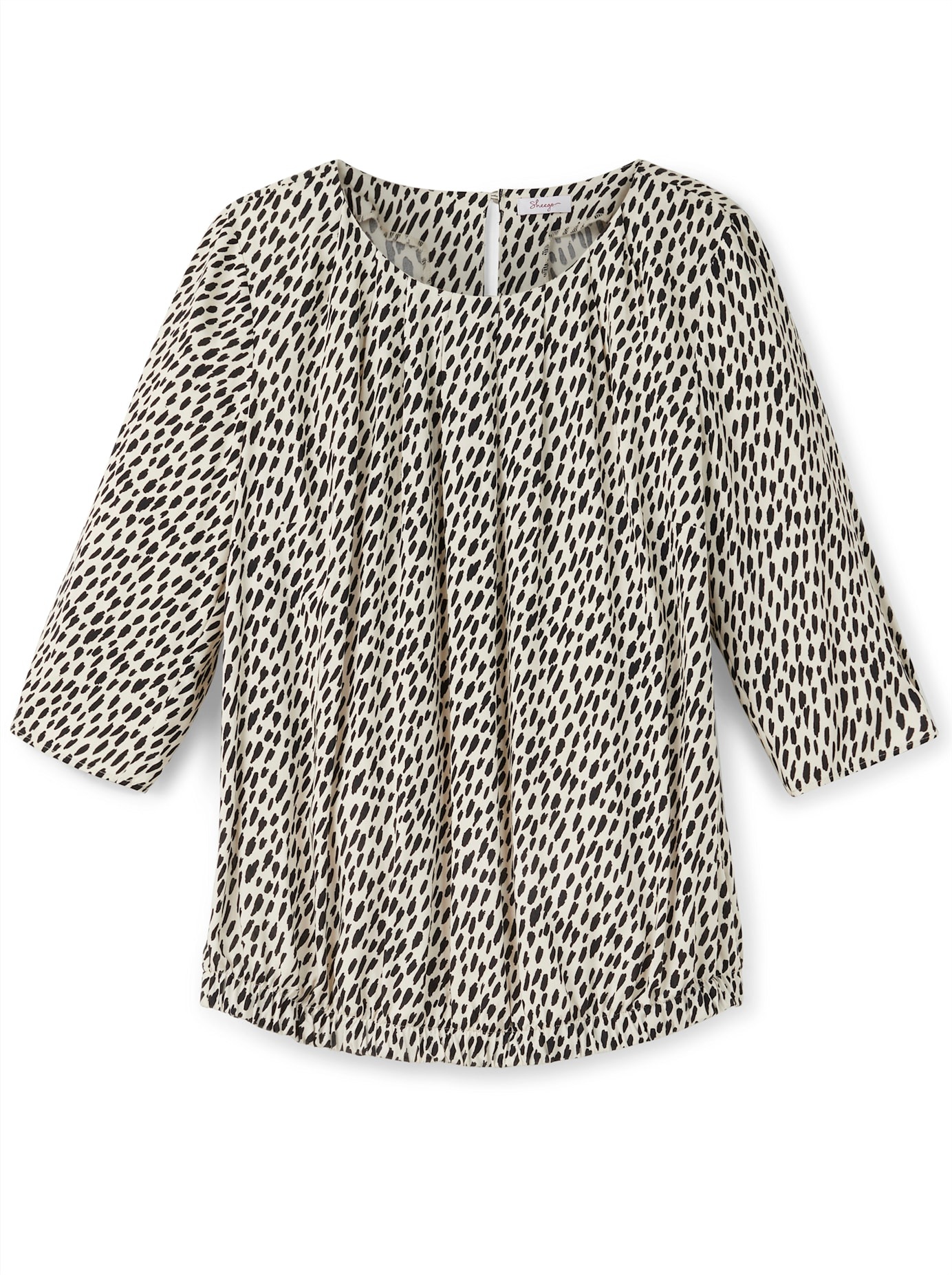 Klassische Bluse SHEEGO, Damen, Gr. 58, beige (ecru bedruckt), 100% Viskose, gemustert, mehrfarbig, Rundhals, Blusen 3