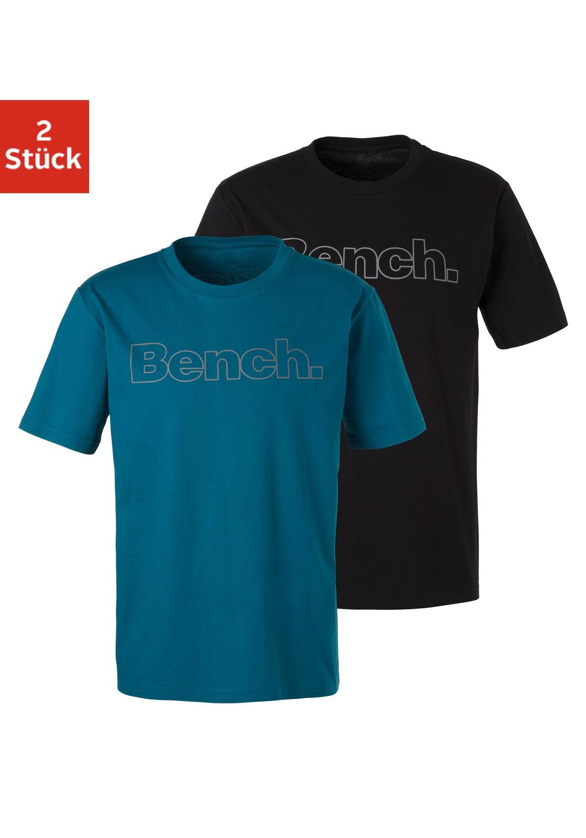 Bench. Loungewear T-Shirt 2 Stk. Shirt mit Logoprint, Basicshirt mit Rundhals aus reiner Baumwolle