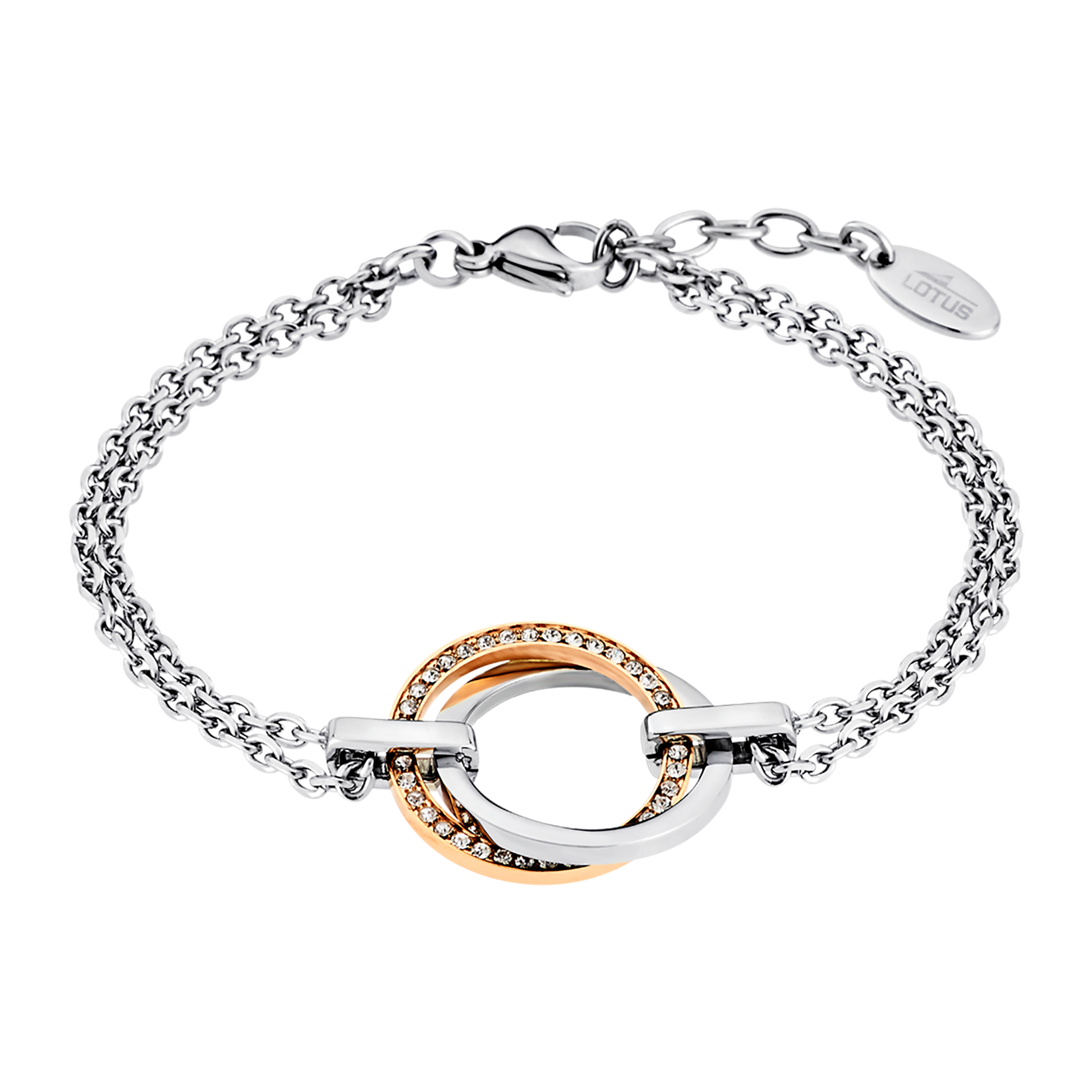 "Armband LOTUS ""Essentials"", rosa (edelstahlfarben, roségoldfarben, kristallweiß, kristallweiß), Armbänder, Damen, 20,8cm, Edelstahl, Armband, mit