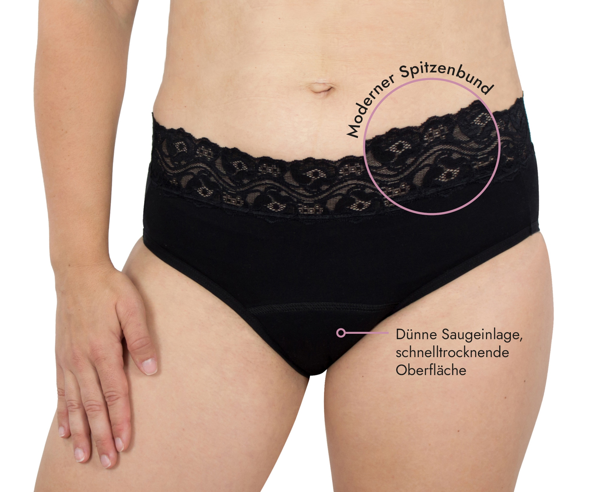 Hydas Inkontinenzslip "mit elegantem Spitzenbund und integrierter Saugeinlage, aus Baumwolle" Schutz bei Blasenschwäche, während der Periode oder im Wochenbett