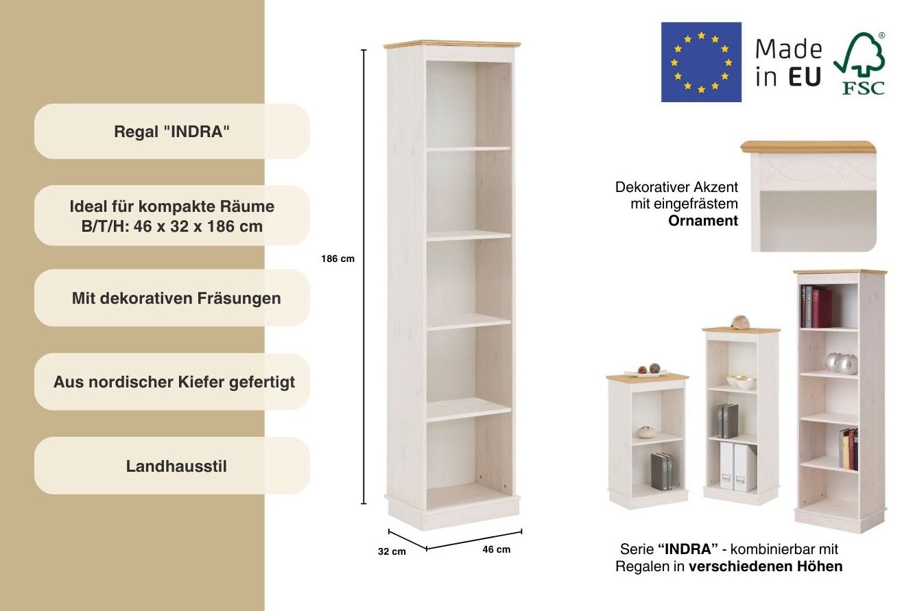 Home affaire Bücherregal »Indra«, aus massiver Kiefer, in verscheidenen Höhen, mit FSC®®