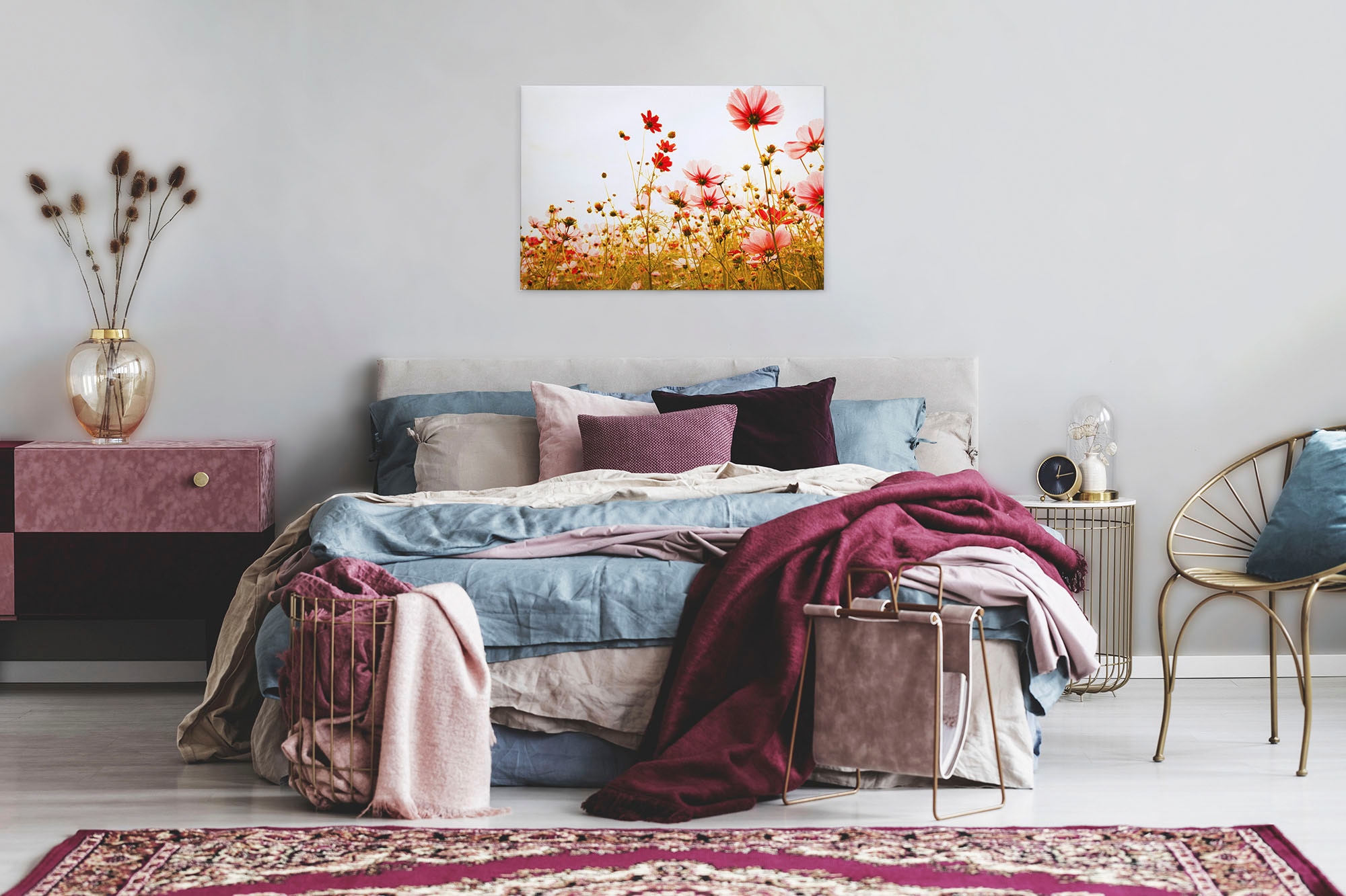 A.S. Création Leinwandbild »Flower Meadow«, Kunst-Blumen-Kinder, (1 St.), Mohnblume Keilrahmen Blumenwiese Leinwand-Bild Wohnzimmer modern Wand