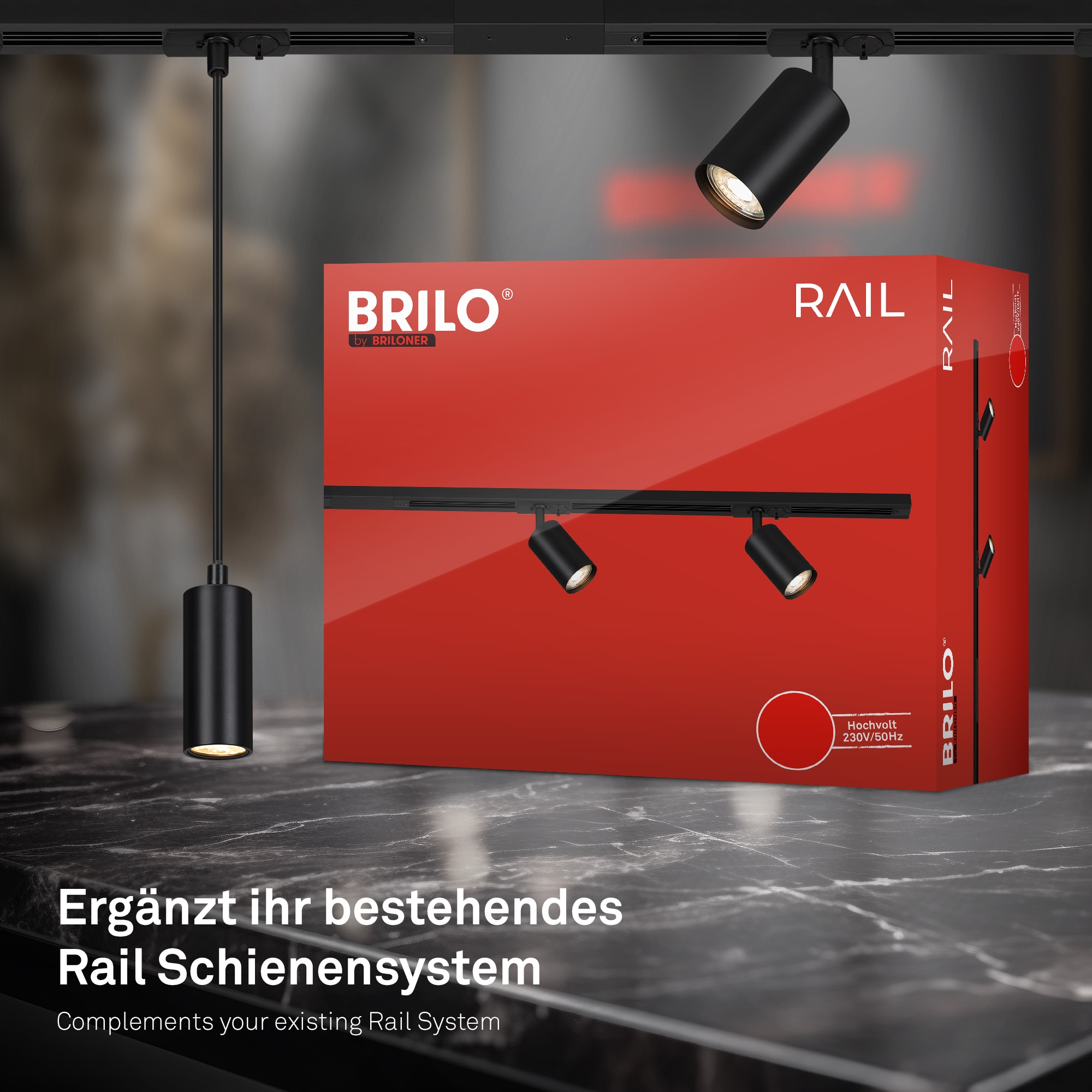 Briloner Leuchten Schienensystem-Einspeiser »RAIL« 1 tlg. tlg. Einspeisung 20,3 cm Schwarz Schienensystem Rail Wohnzimmer Büro Küche