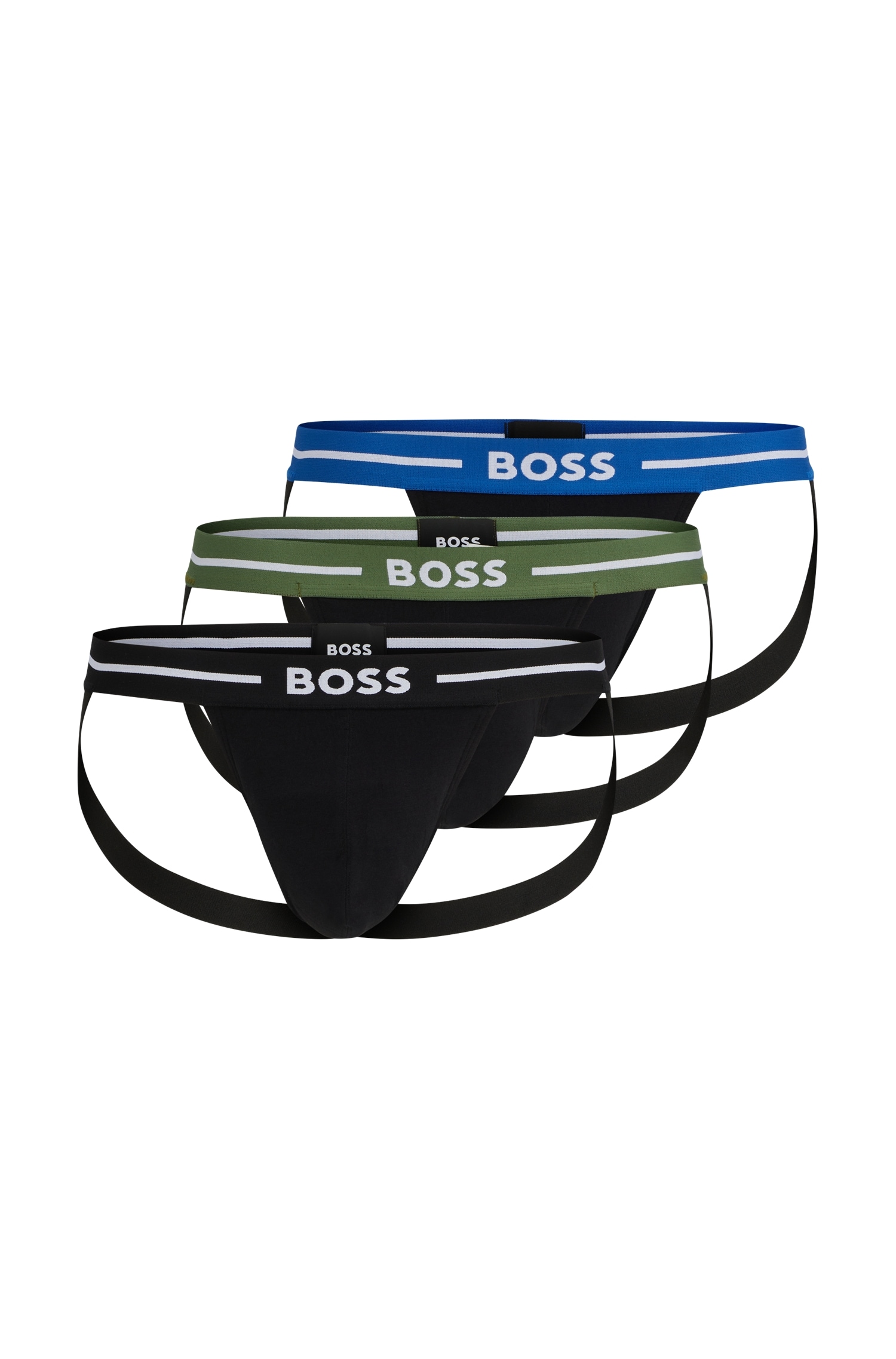  Men's 3-pack Power Logo Jockstraps, Black - Size: Large