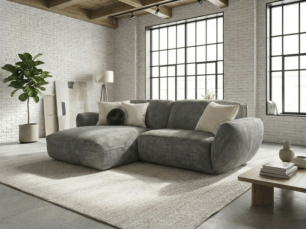 TRENDMANUFAKTUR Ecksofa "Be Chilled, modernes Lounge-Design mit stilvoller Kedernaht" mit softem Sitzkomfort, in hochwertigem Cord mit weicher Haptik
