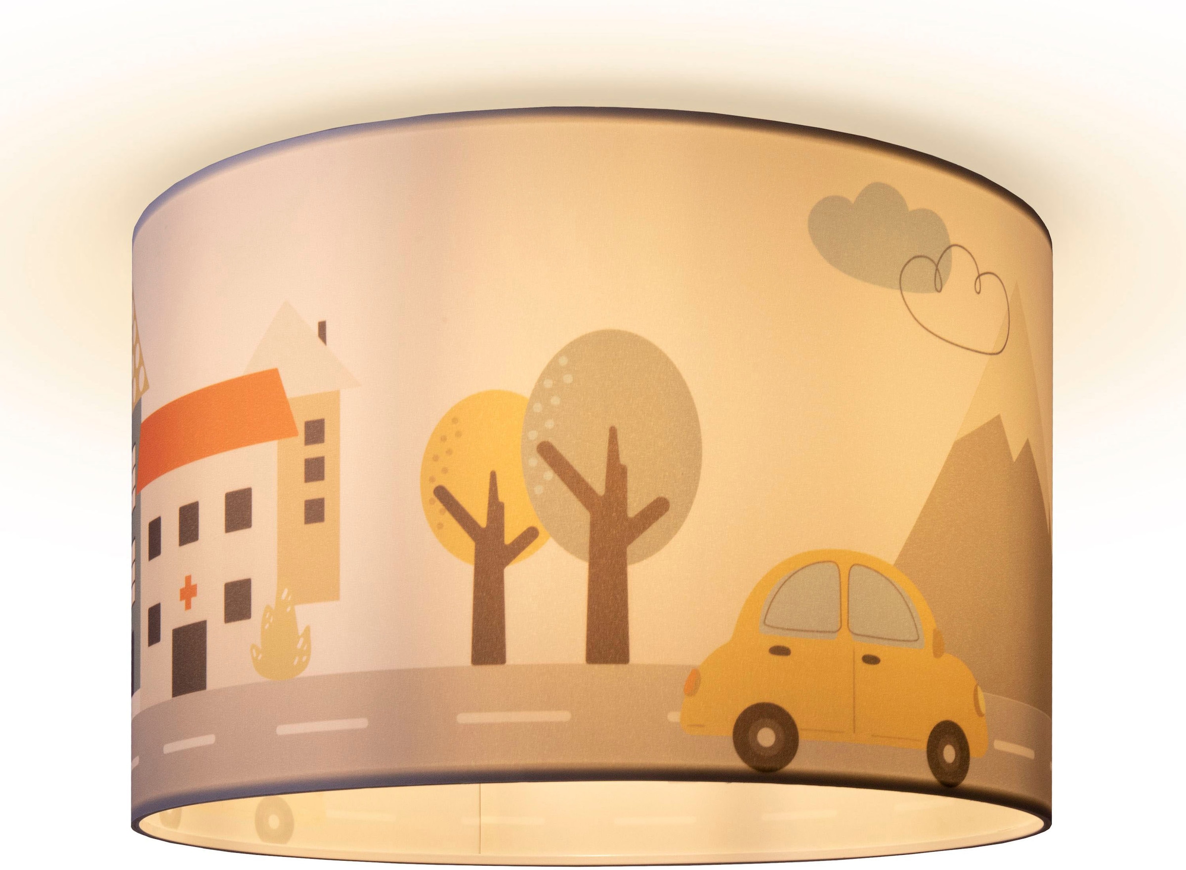 Paco Home Deckenleuchte »Hugo Capri«, Leuchtmittel E27 | ohne Leuchtmittel, Kinderzimmer Deckenleuchte Spielzimmer Baby Straße Auto Wolken