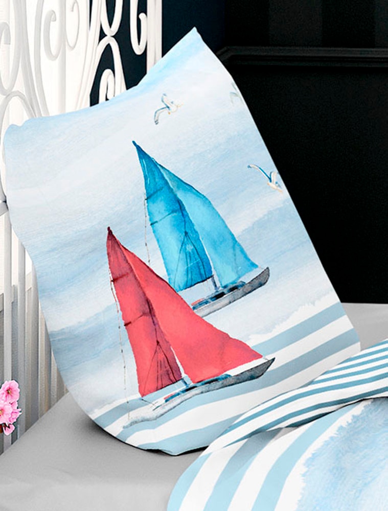BIERBAUM Wendebettwäsche »5227«, Mako-Satin, 100 % Baumwolle, pflegeleicht, mit Segelschiff