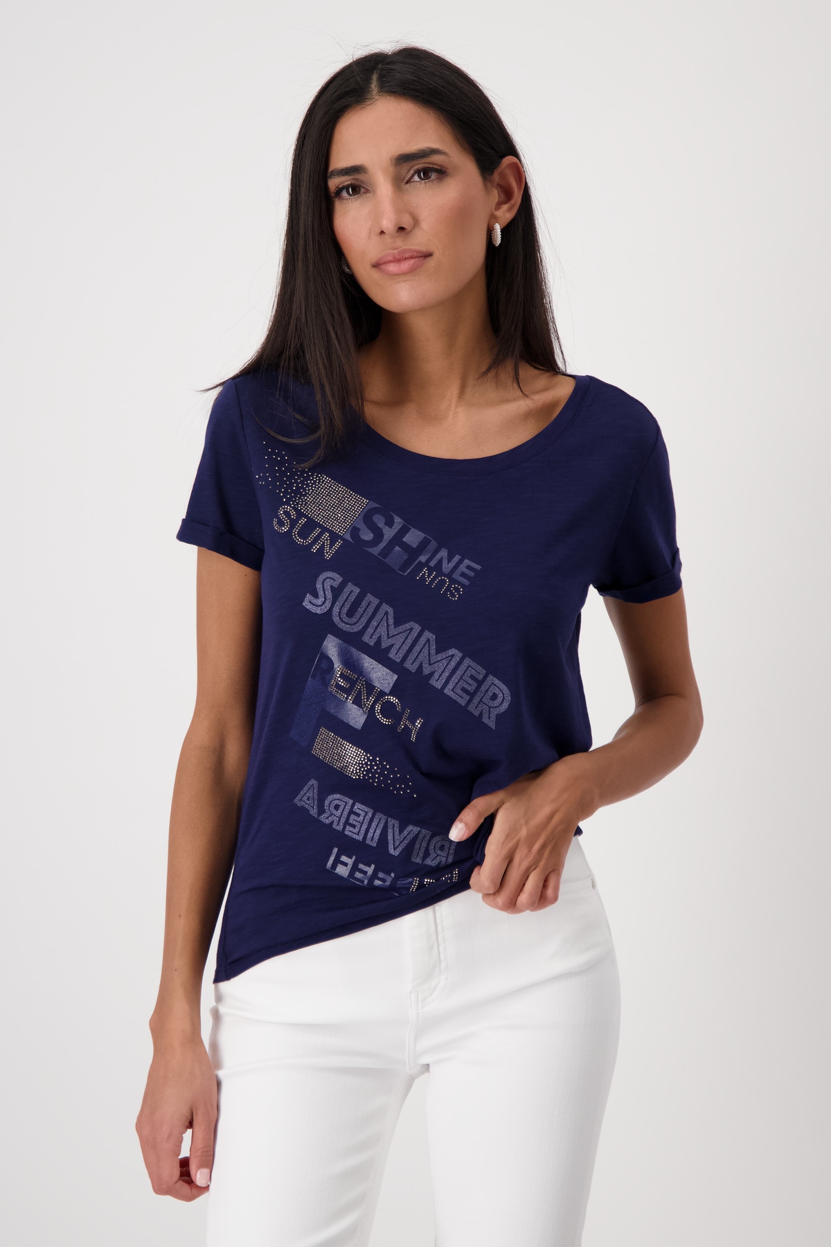 Monari T-Shirt "Shirt Basic Schmuckschrift", Mit Rundhalsausschnitt günstig online kaufen