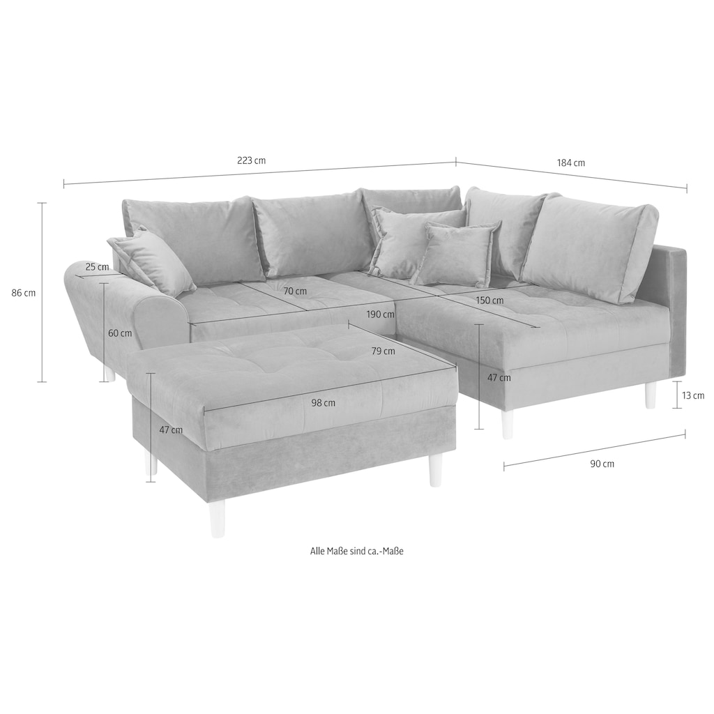 Home affaire Ecksofa »Rice«, (Set, mit Hocker)