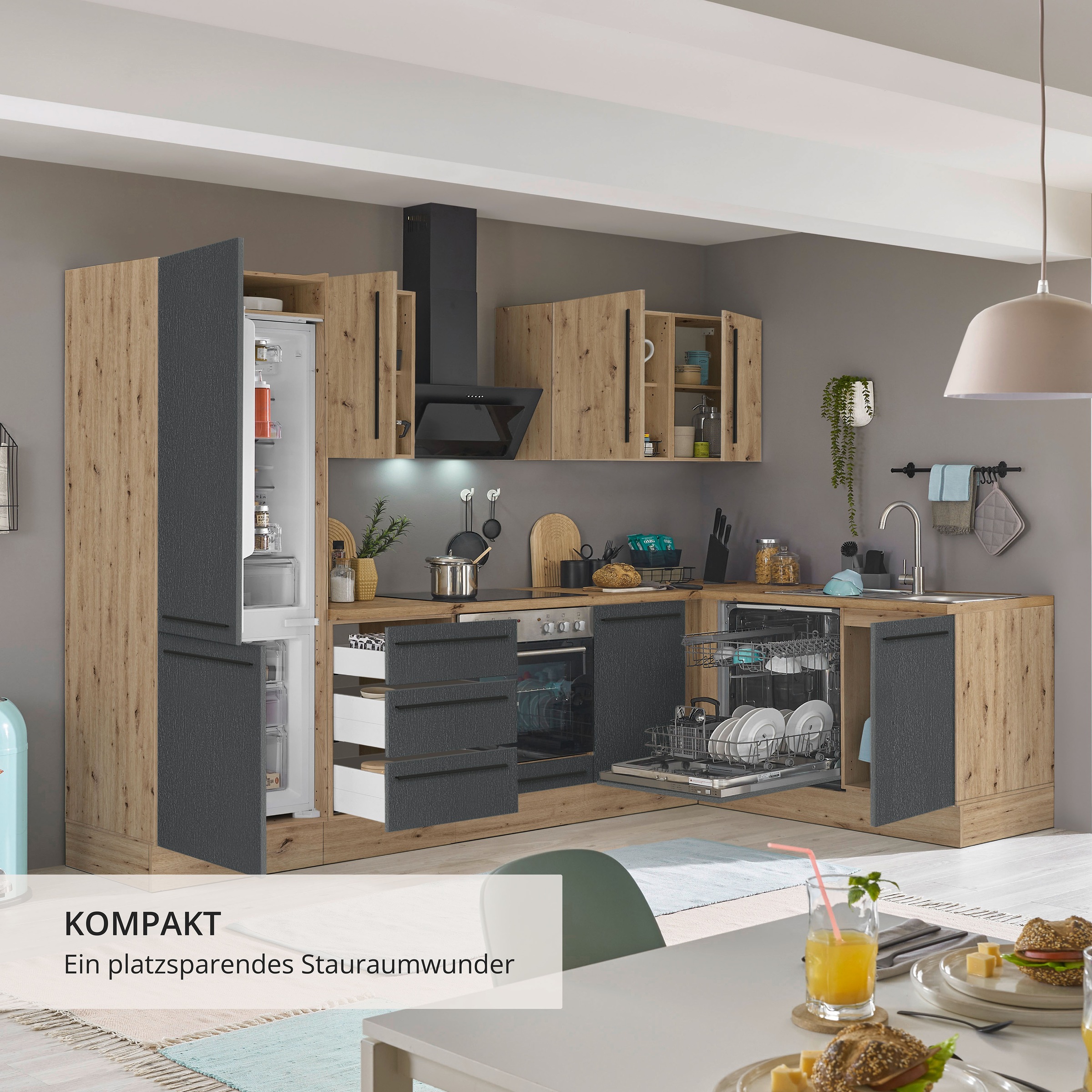 KOCHSTATION Winkelküche »Florida, Stellbreite 280x165 cm« wahlweise mit E-Geräten, mit Softclose für Türen und Schubkästen