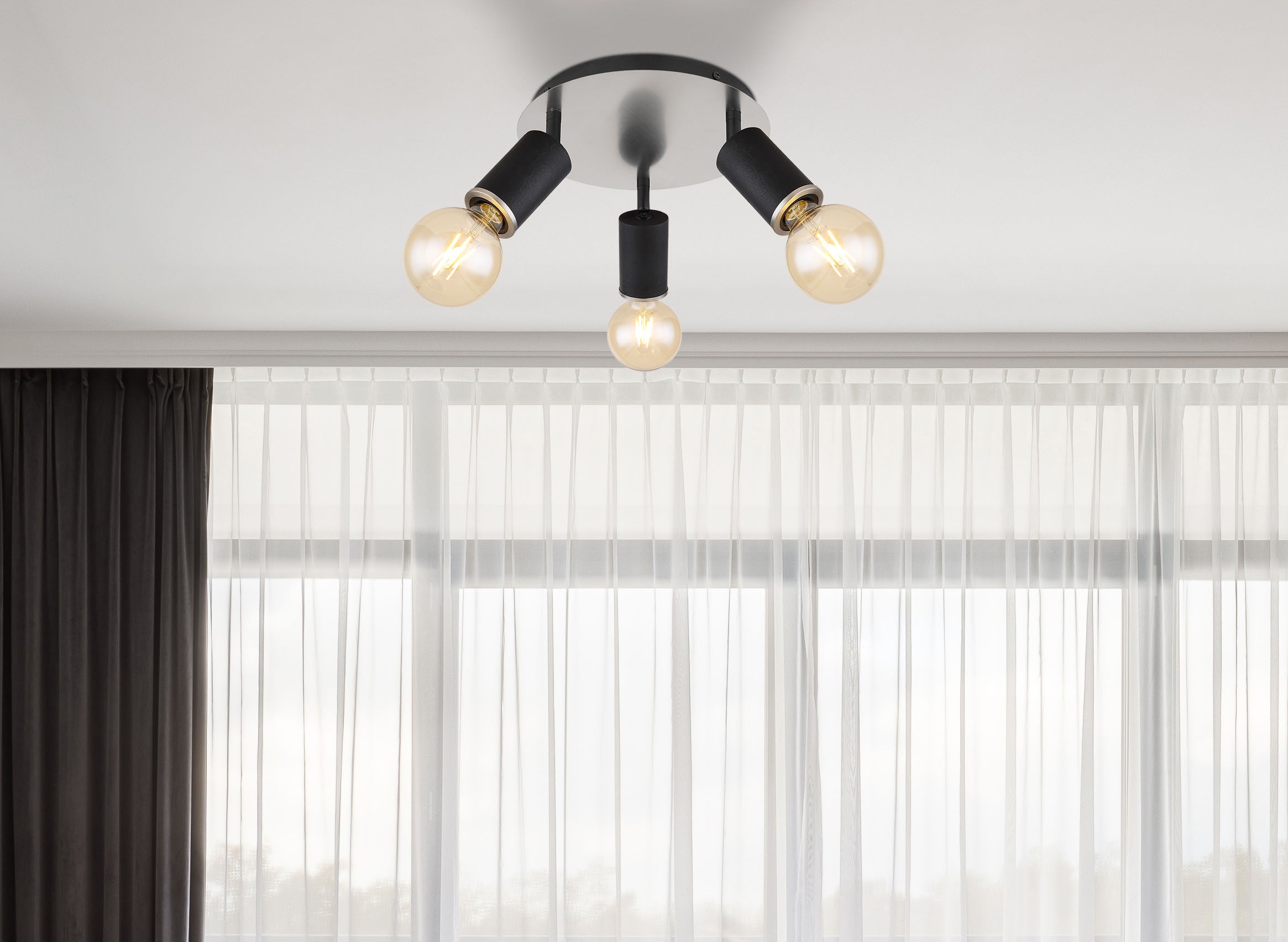 GLOBO LIGHTING Deckenspot »JOSEBA« E27 1 Stk. Schwarzer Strahler mit Holz schwarz, Nickel matt, E27 3x60W