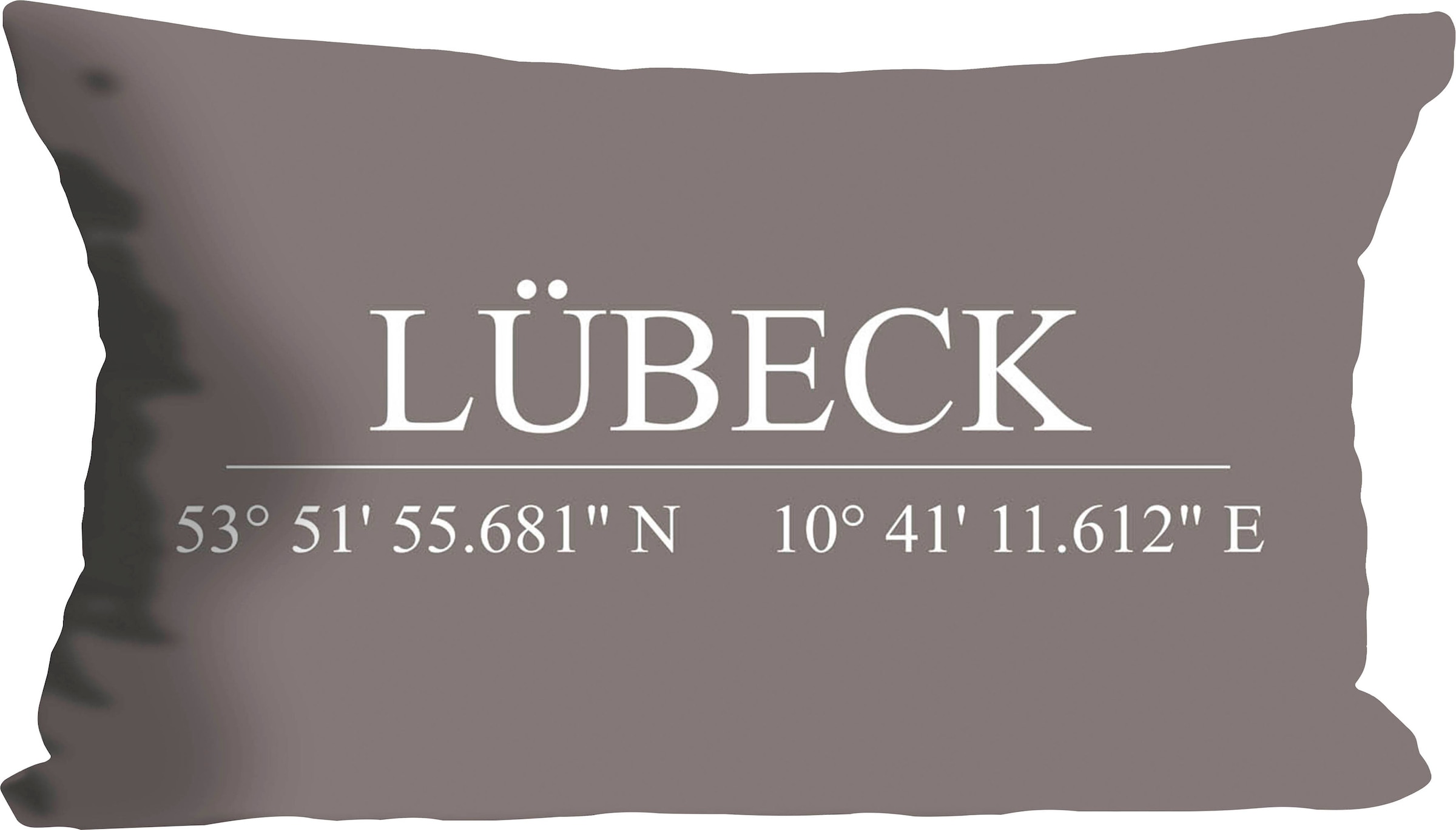 queence Dekokissen »Lübeck«, Kissenhülle,Türkiser Hintergrund,Lübeck Schriftzug,Koordinaten