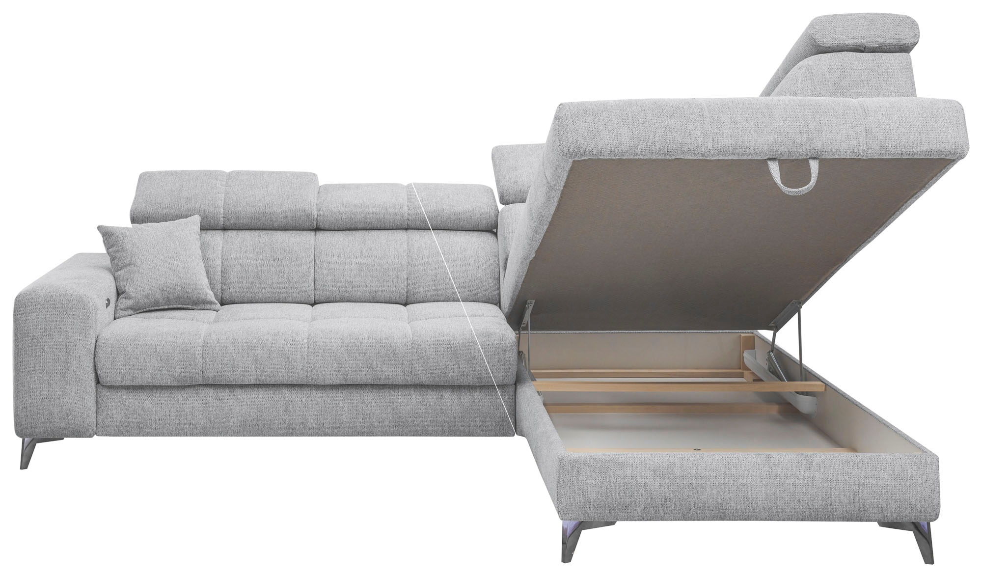 ED EXCITING DESIGN Ecksofa »Sydney L-Form mit Bettfunktion, Bettkasten, Kopfteilverstellung«, motorischer Sitztiefenverstellung, USB-Port & 2 Zierkissen