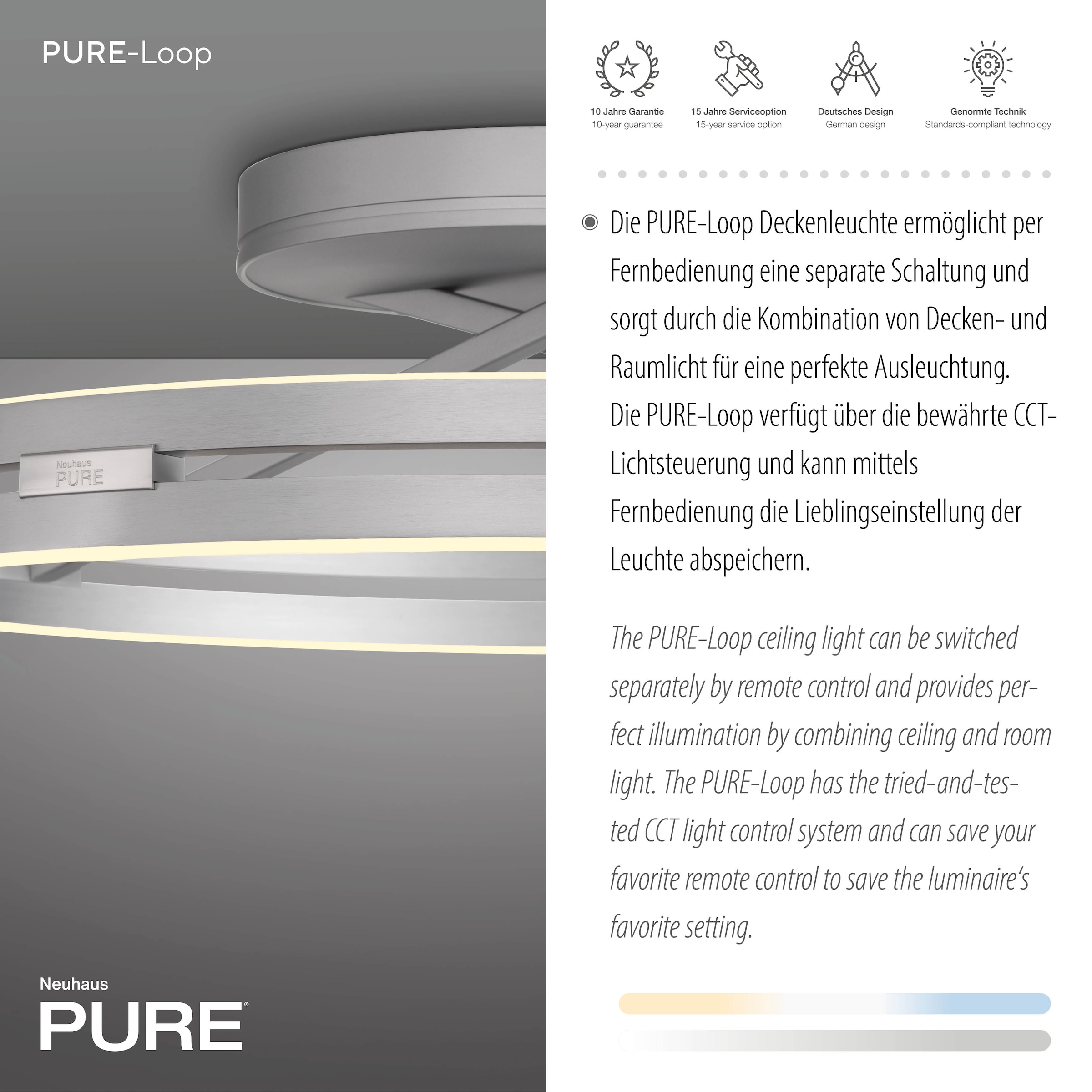 Neuhaus PURE LED Deckenleuchte »PURE Loop« LED-Board 1 Stk. warmweiß - kaltweiß Dimmbar über Fernbedienung, CCT, separat steuerbar