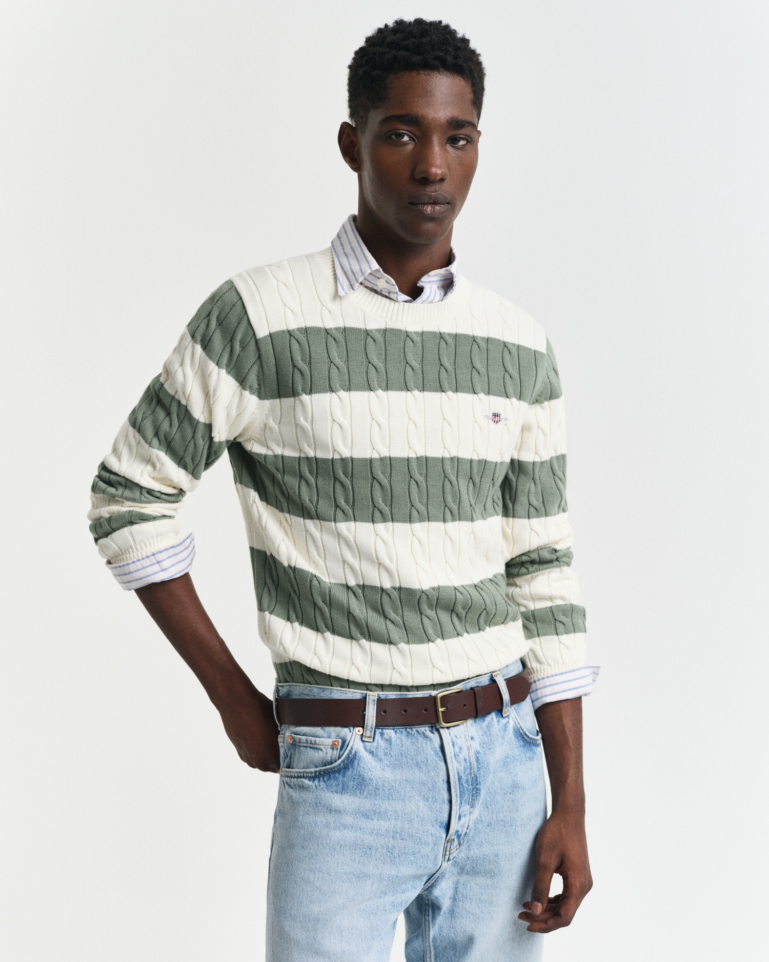 Gant Rundhalspullover »STRIPED COTTON CABLE C-NECK«, besticht durch ein durchgehendes...