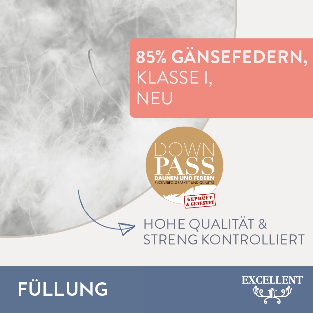 Excellent Federkissen »Davos«, Füllung: 85% Gänsefedern, 15% Gänsedaunen, (1 St.), Kopfkissen in 40x80 und 80x80
