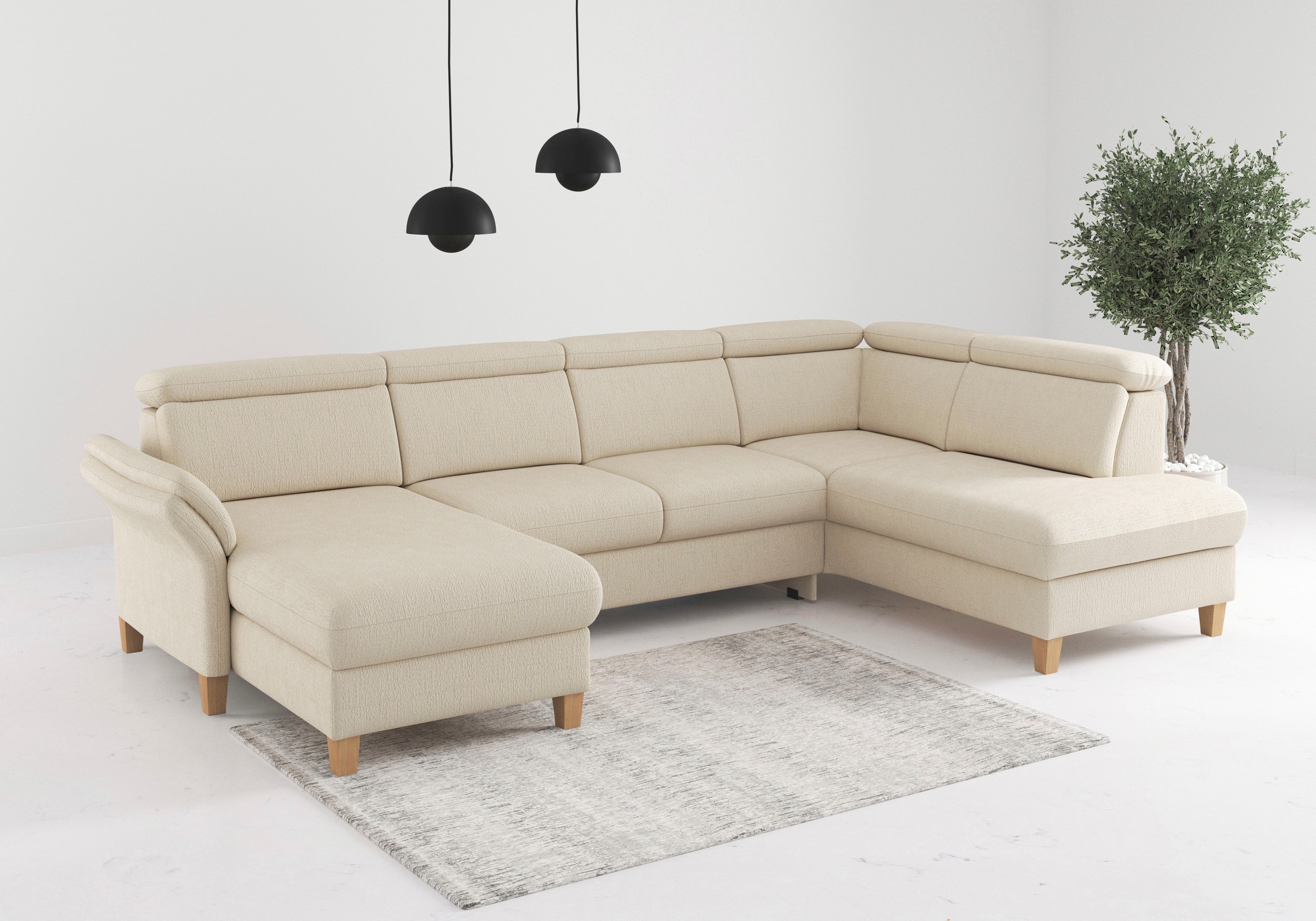 Wohnlandschaft HOME AFFAIRE "Glendale, U-Form", sand, B:321cm H:84cm T:193cm, 100% Polyester, Sofas, Wohnlandschaft, inkl. Kopfteilverstellung, wahlweise mit Vorziehsitz und Bettkasten