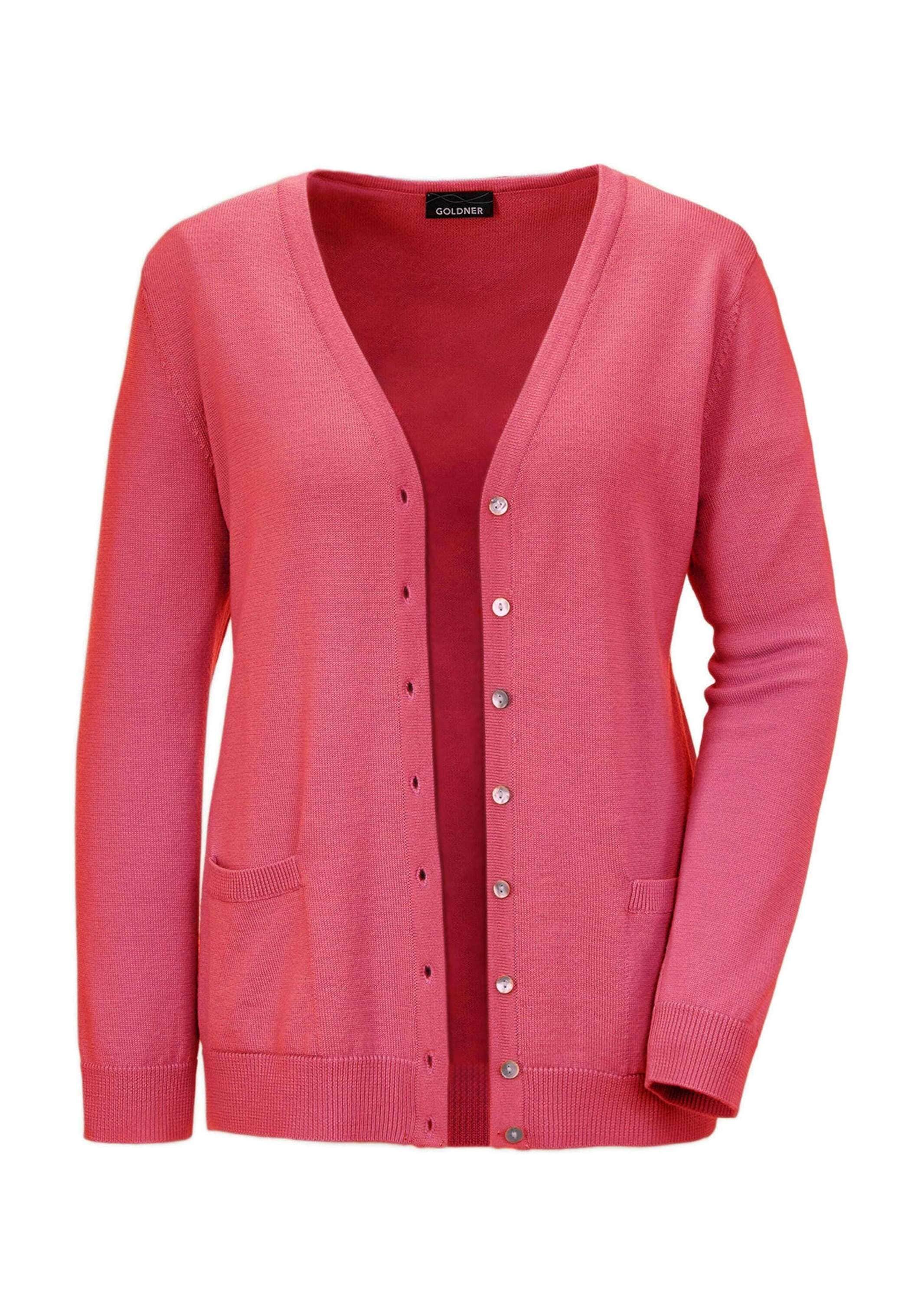 GOLDNER "Kurzgröße Uni Merino-Cardigan Langarm" Rippenbündchen