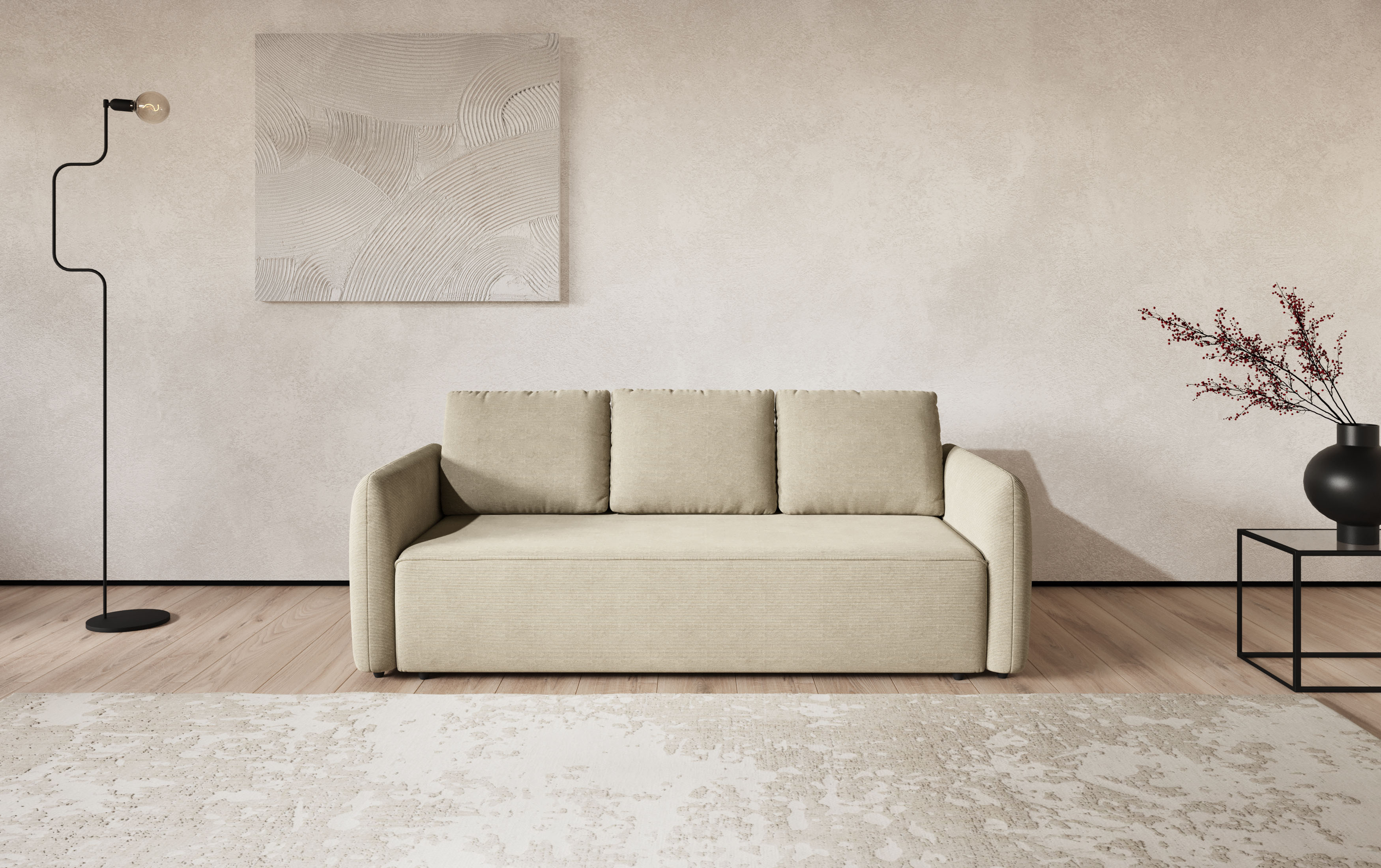 COTTA Big-Sofa "Megasofa, Flow, Breite 222 cm, opt. Schlaffunktion" bequeme Wellenunterfederung mit PU Schaum, Liegefl. 190x145cm