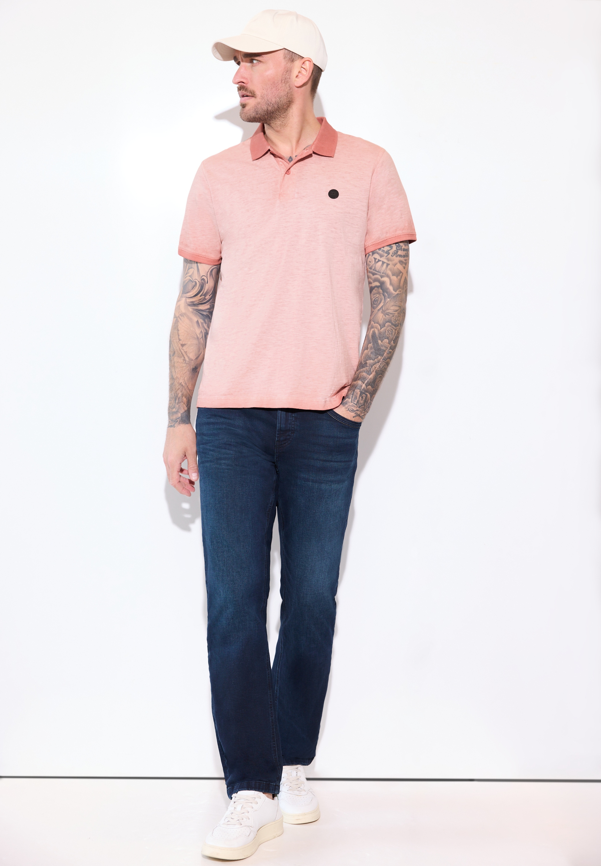 STREET ONE MEN Poloshirt in washed Optik