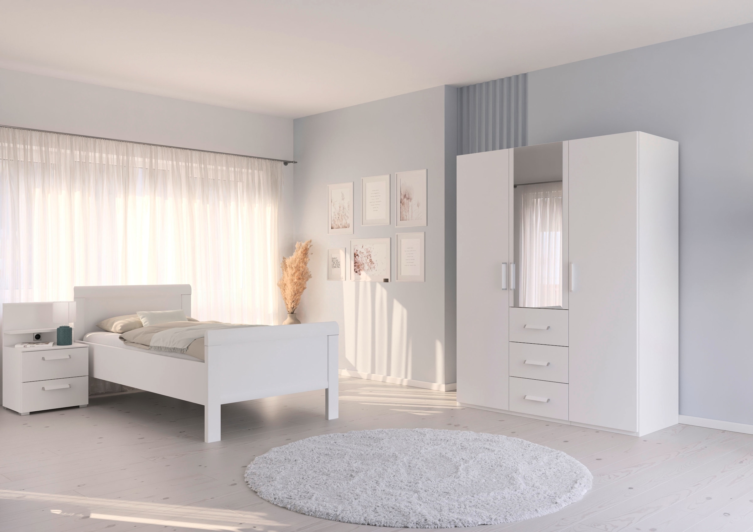 rauch Schlafzimmer-Set »Komplettschlafzimmer Schlafzimmer EVELYN«, (Set, 3 tlg.), Schrank und Bett in 2 Breiten, Nachttisch mit Paneel MADE IN GERMANY
