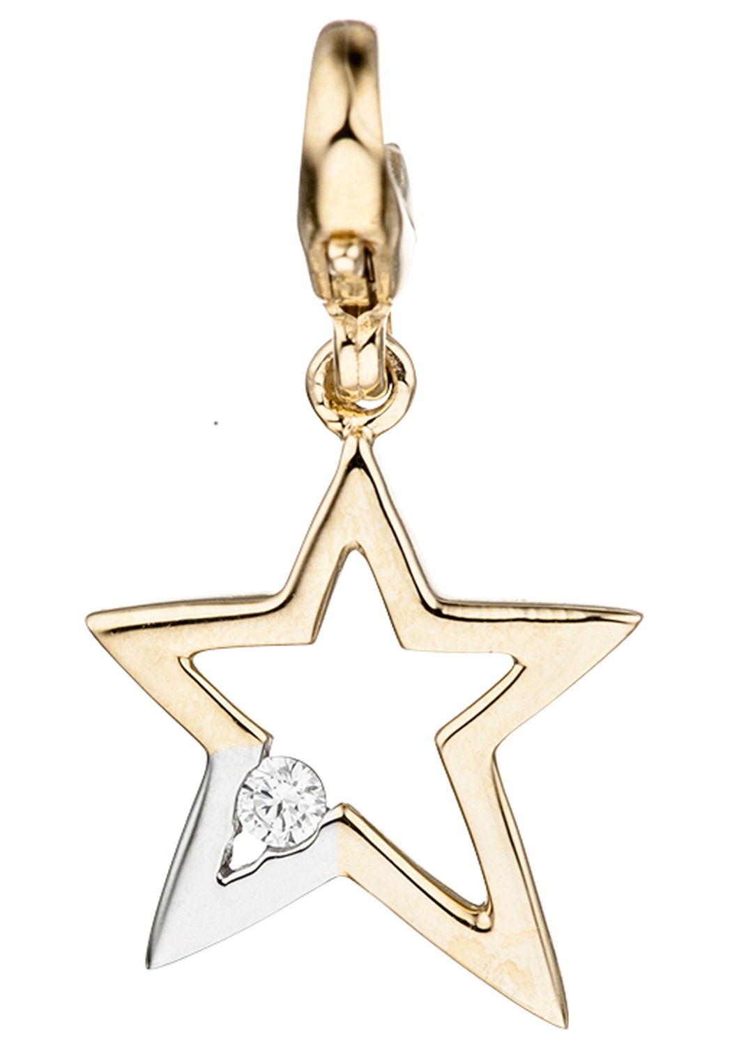 Charm-Einhänger »Stern«, 375 Gold bicolor mit 1 Zirkonia