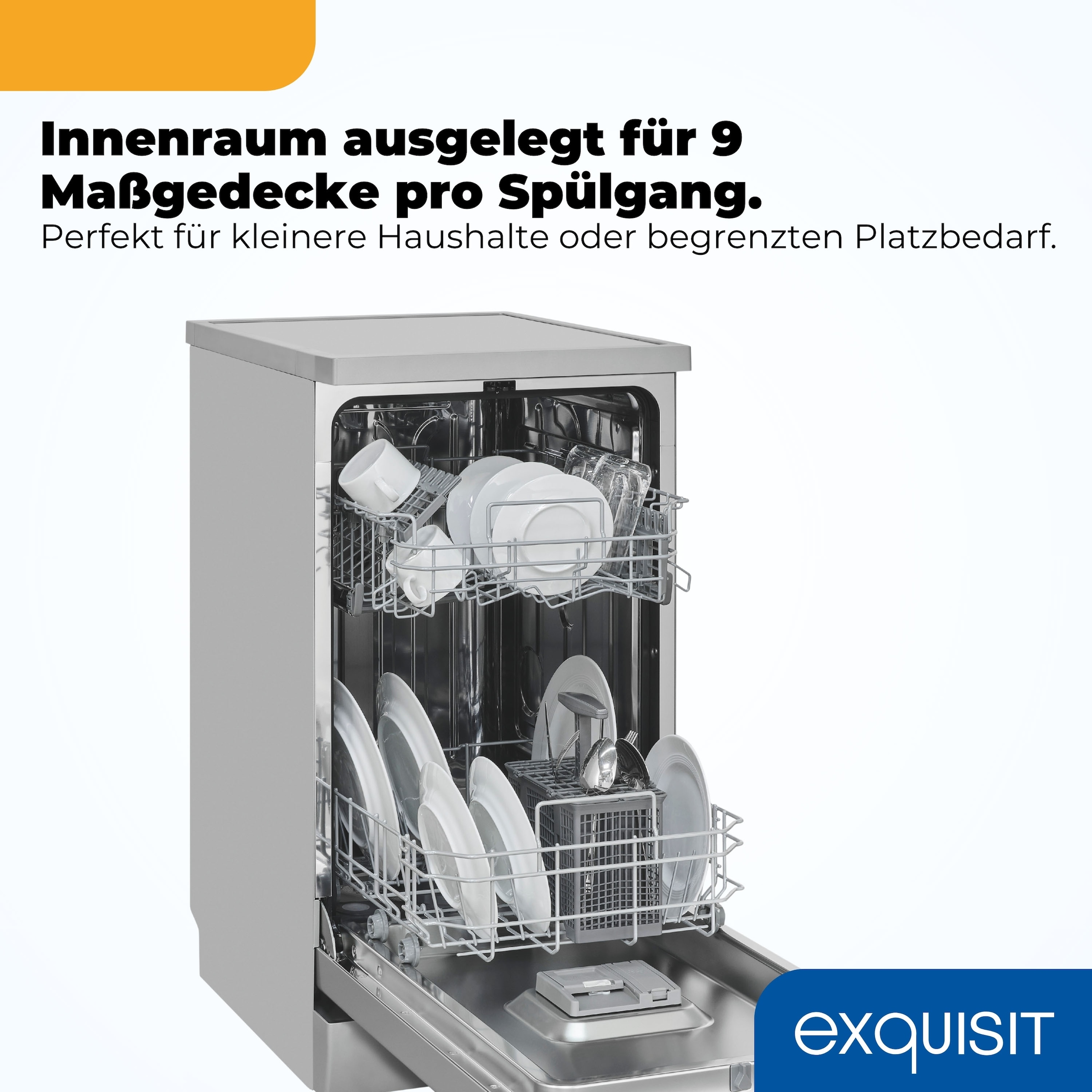 exquisit Standgeschirrspüler 9109 »GSP9109-451D silber« 10 l 9 tlg. Maßgedecke 9 Maßgedecke, 4 Programme, LED, Besteckkorb