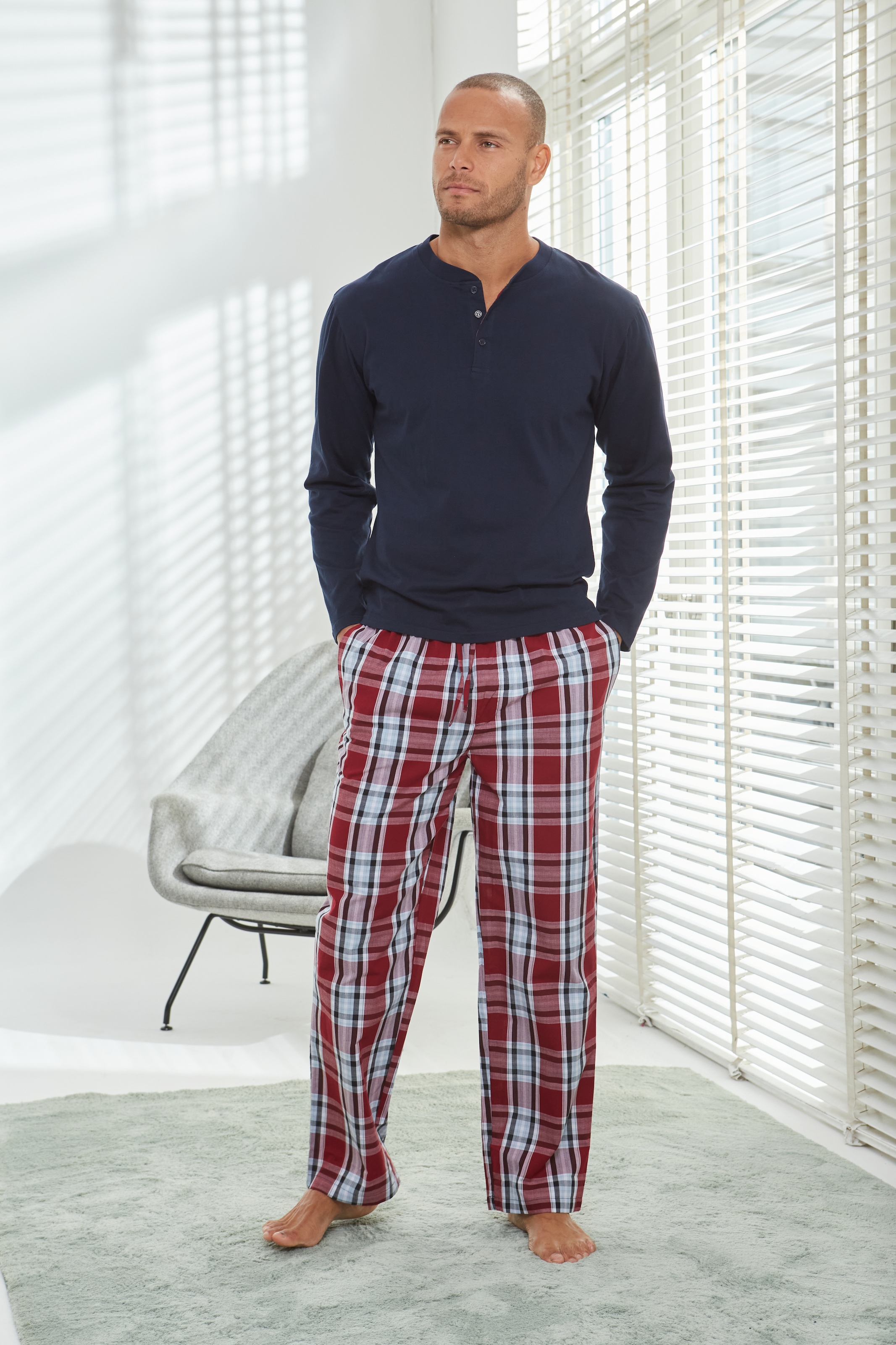 H.I.S Pyjama, (2 tlg., 1 Stück), Schlafanzug in langer Form mit Webhose günstig online kaufen