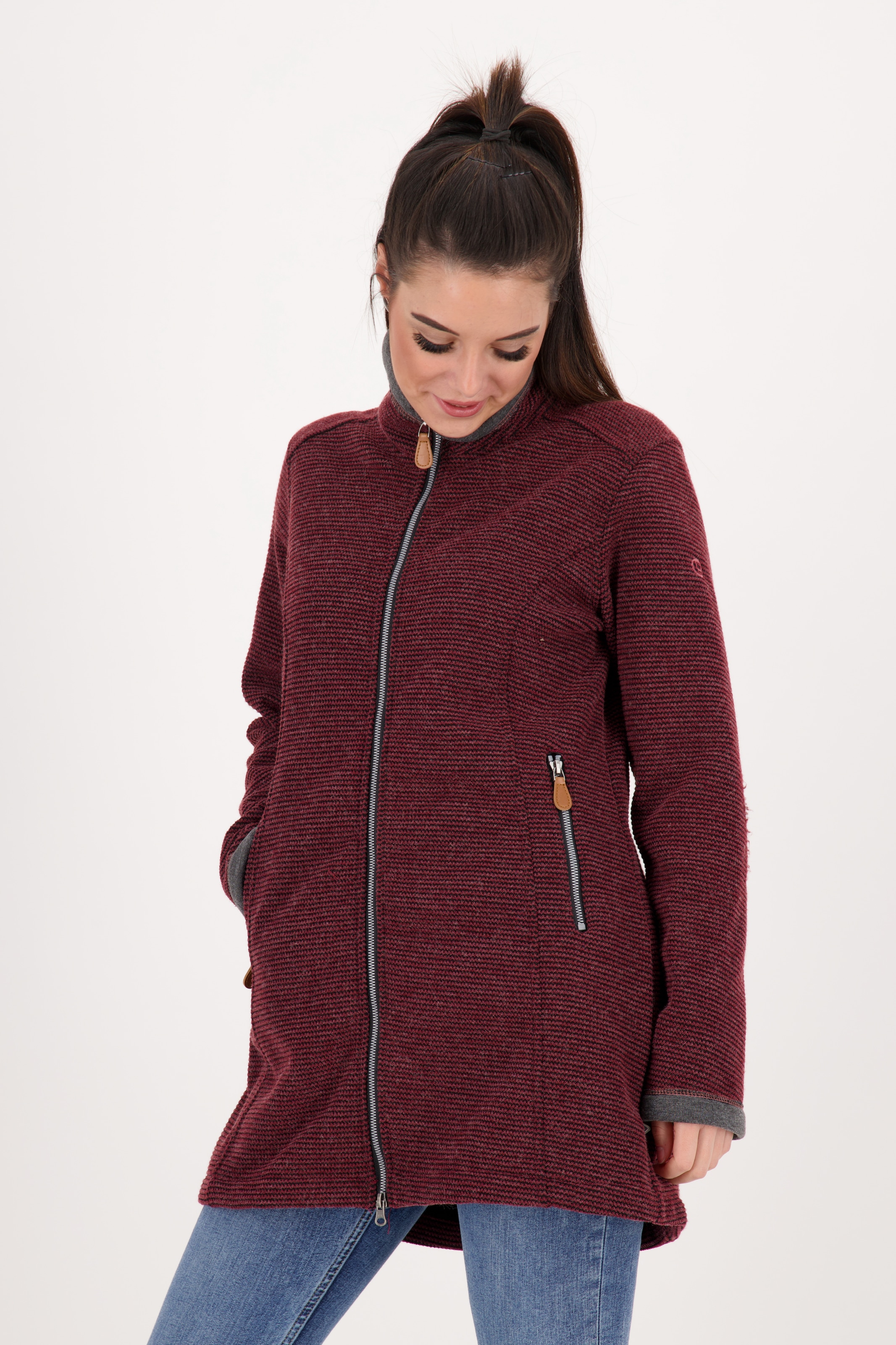 DEPROC Active Strickmantel »AMYWOOD LONG«, außergewöhnlicher Feinstrickmantel mit Kontrastdetails