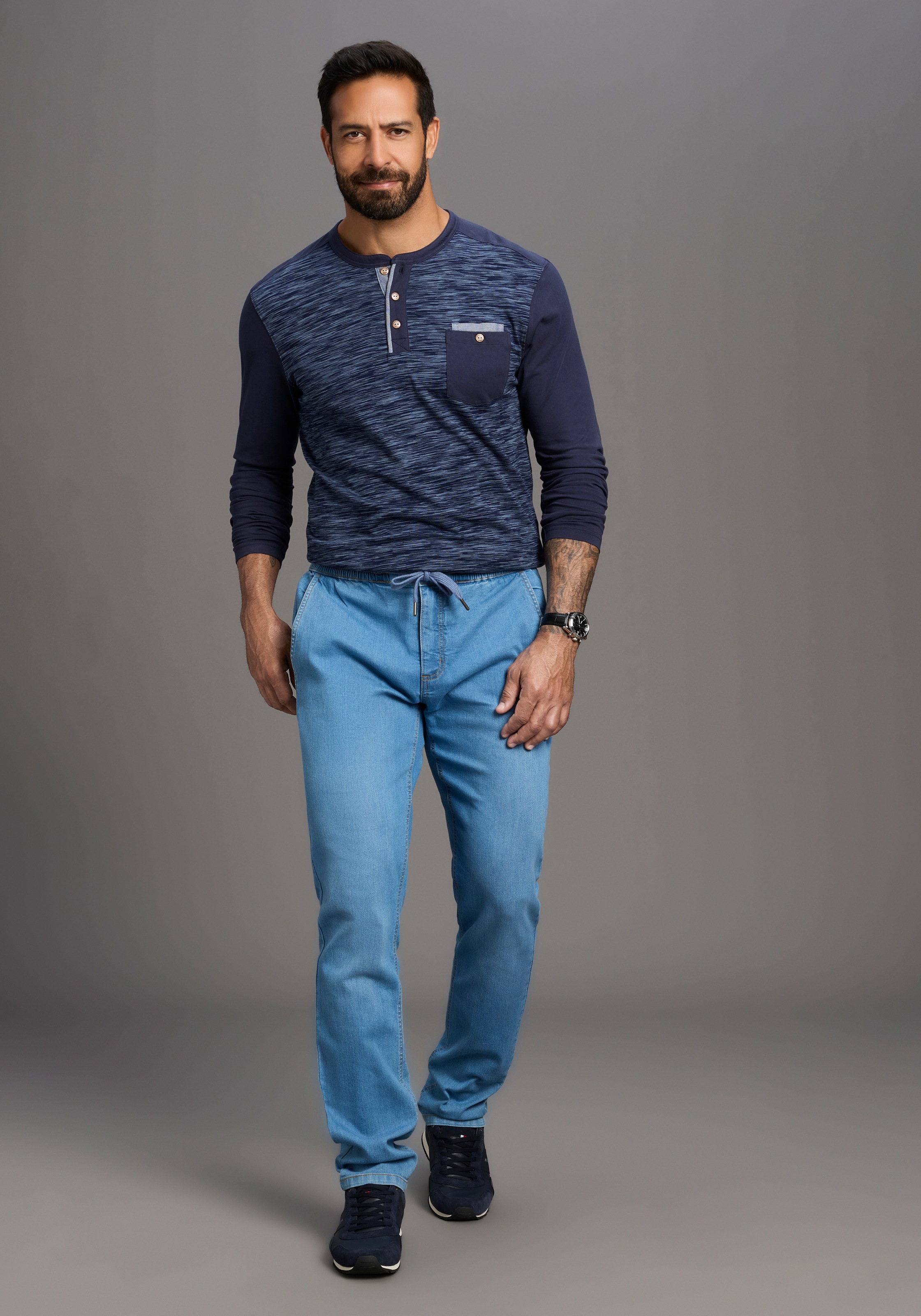 Schlupfjeans ARIZONA, Herren, Gr. 4XL, N-Gr, bleached, Denim/Jeans, Obermaterial: 81% Baumwolle, 17% Polyester, 2% Elasthan, Basic, comfort fit lang, Jeans Schlupfjeans, Schlupfbund 3