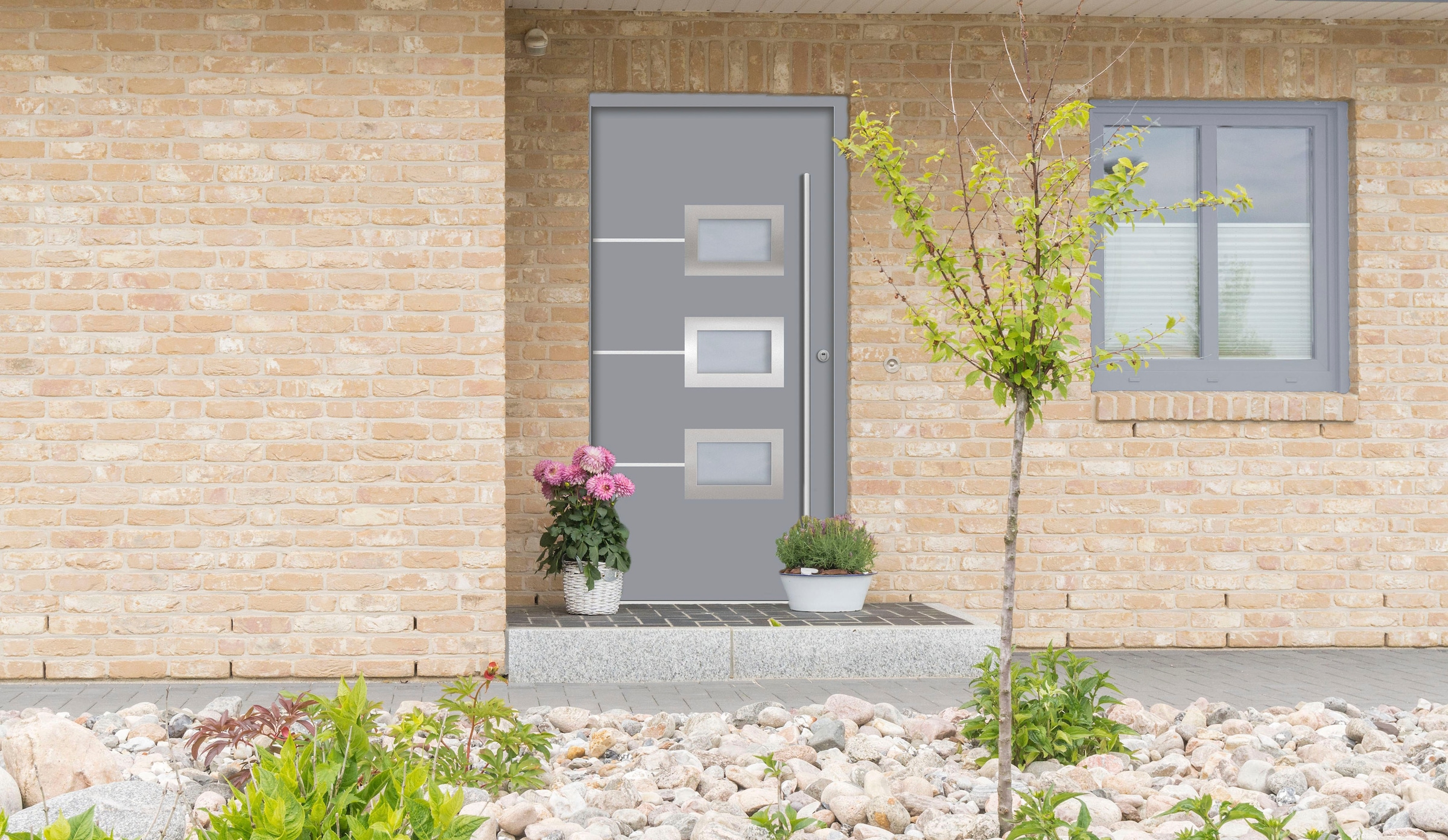 SplenDoor Haustür „ATHEN Prime RC2“, (Set), einbruchhemmend & wärmegedämmt, mit 3-fach Verglasung, mit Türrahmen verkehrsgrau Rabatt: 12 %