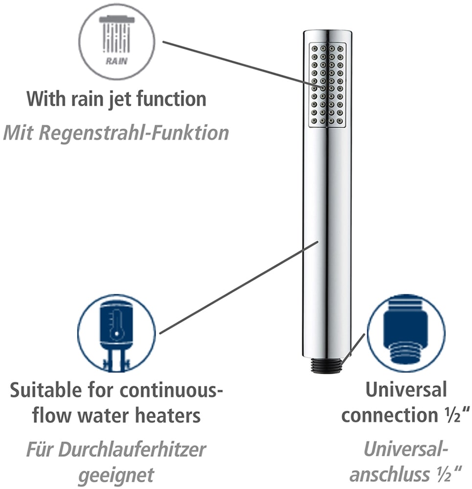 WENKO Handbrause »Modell Basic Line Duschkopf Set Wanne«, (3 tlg.), klassische Stab-Handbrause, 150 cm Brauseschlauch, Halterung
