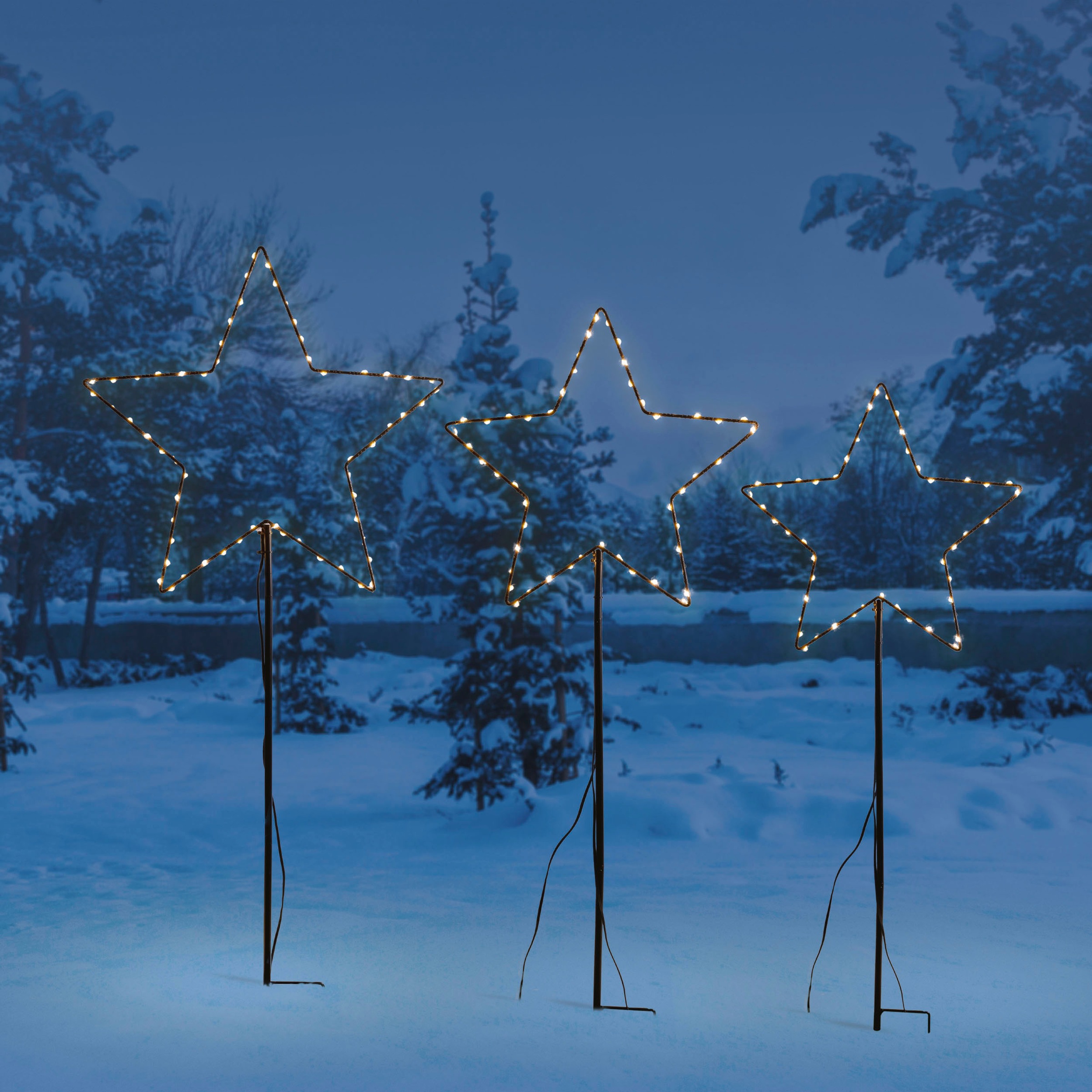 Thumbnail - IC Winterworld LED Stern "Weihnachtsdeko, Metallstecker Stern, Höhe inkl. Erdspieß 74/80/83 cm" 3 Stk. Warmweiß LED Deko...