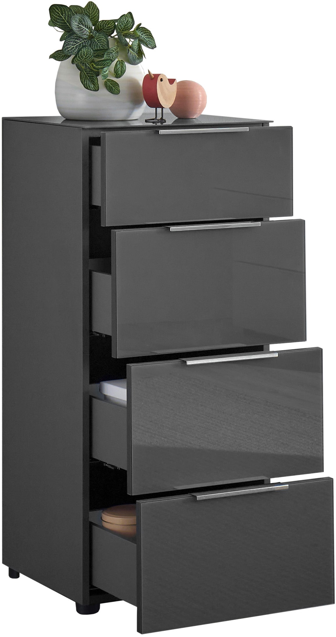 HBZ Kommode »Santorin Mehrzweckschrank mit Schubkästen, BxHxT 45x99x40 cm«, (1 St.), Mit 4 Schubkästen mit Softclose, Glasfront und Glasoberboden