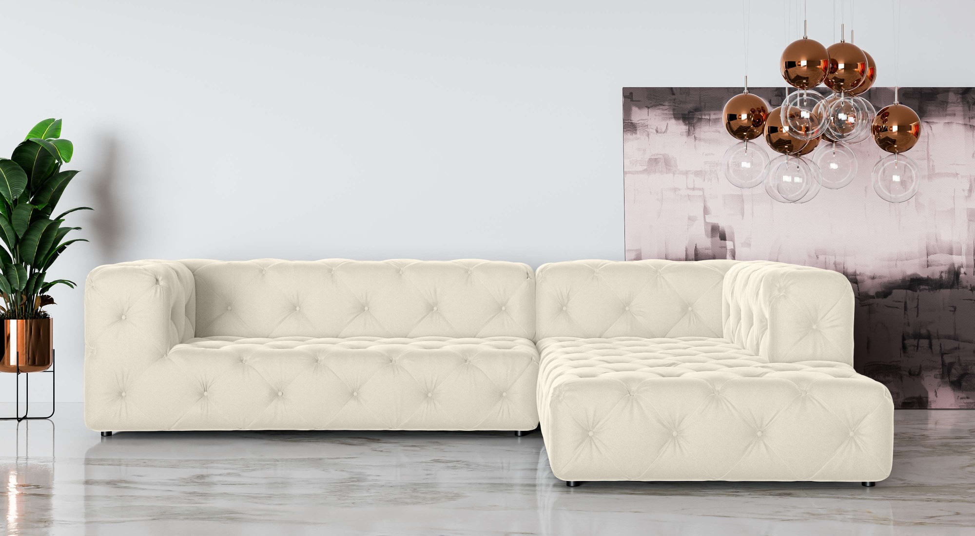Places of Style Ecksofa »FOLLINA«, L-Form, mit klassischer Chesterfield-Knopfheftung