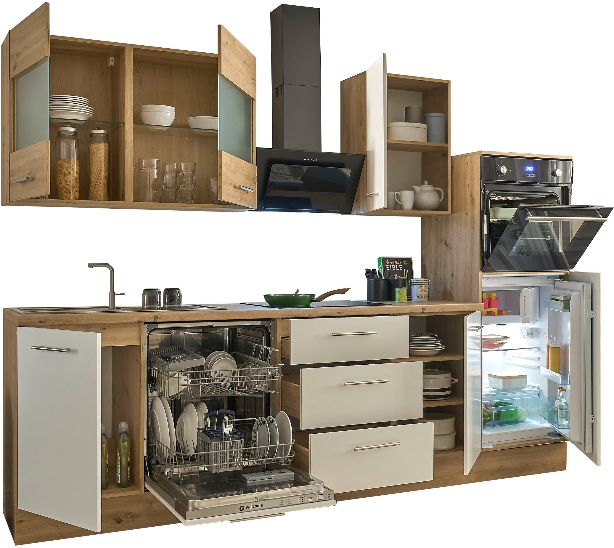 BASIC by Balculina Küchenzeile »Capri«, Breite 280 cm, wahlweise mit E-Geräten, mit Soft-Close-Funktion
