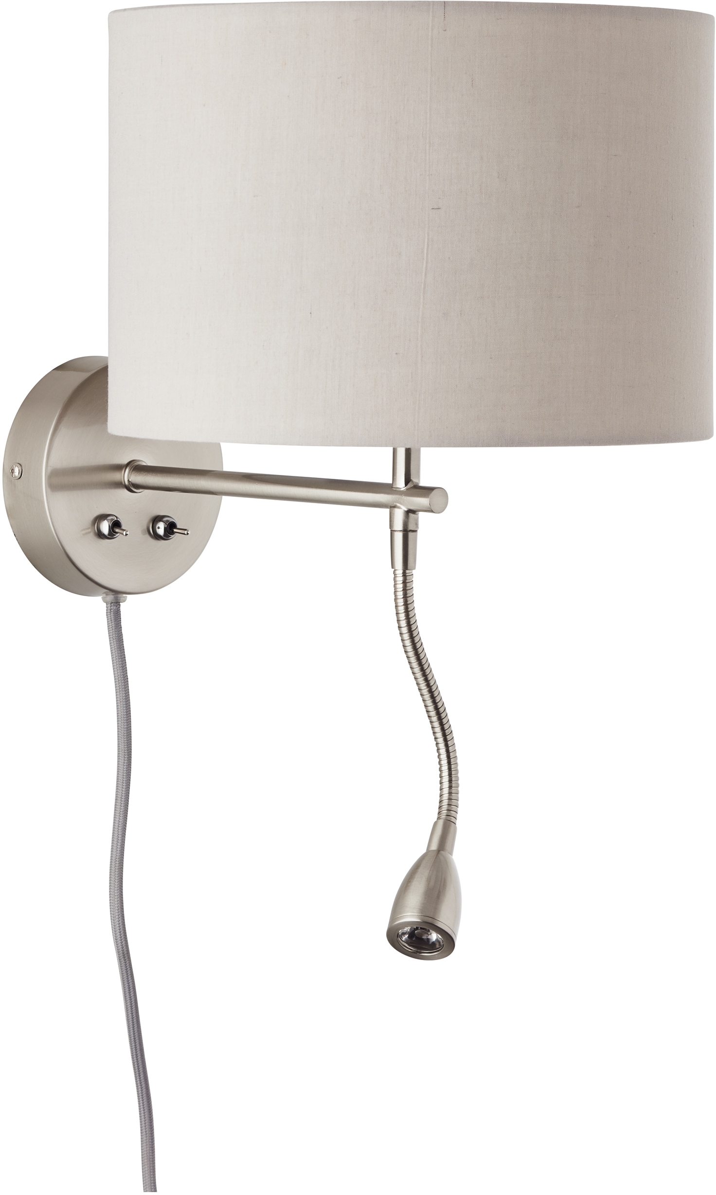 Lüttenhütt LED Wandleuchte »Lüchte«, 2 flammig, Leuchtmittel E27 | ohne Leuchtmittel-LED fest integriert, Wandlampe mit Stoffschirm greige Ø 26 cm und flexiblem Lesearm