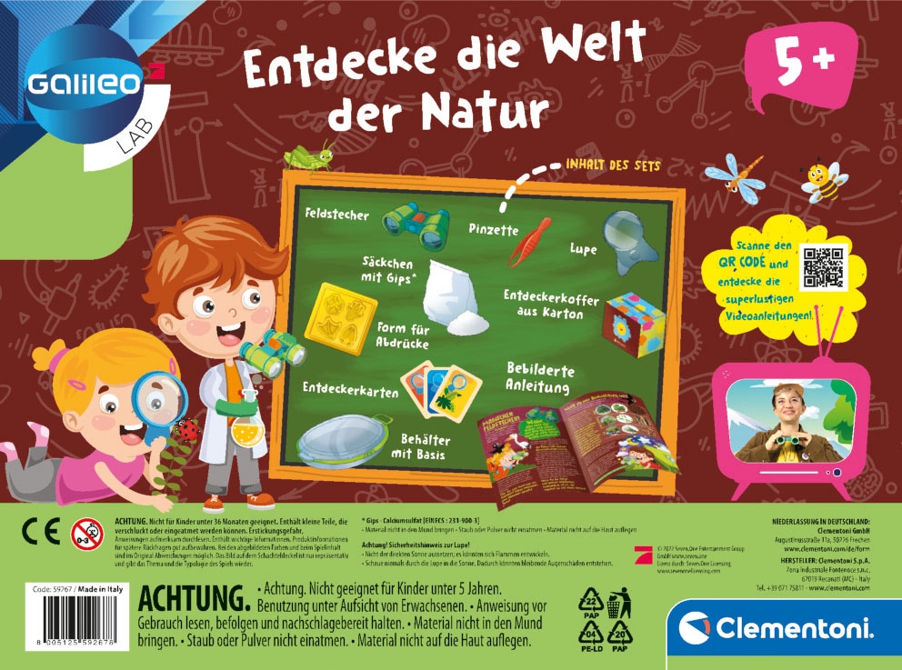 Clementoni® Experimentierkasten »Galileo, Entdecke die Welt der Natur«, Made in Europe