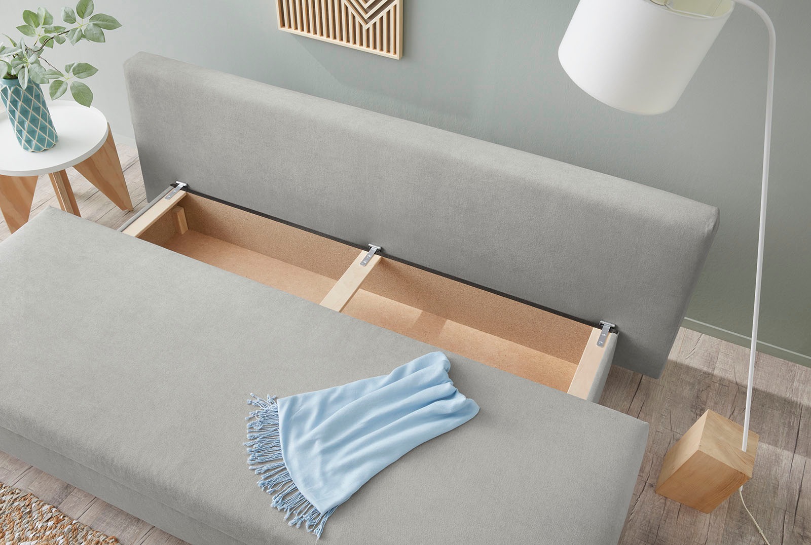 Jockenhöfer Gruppe Schlafsofa »Sunrise, mit dimmbarer LED-Beleuchtung«, Gästebettfunktion, Stauraum/Bettkasten, mit Kissen