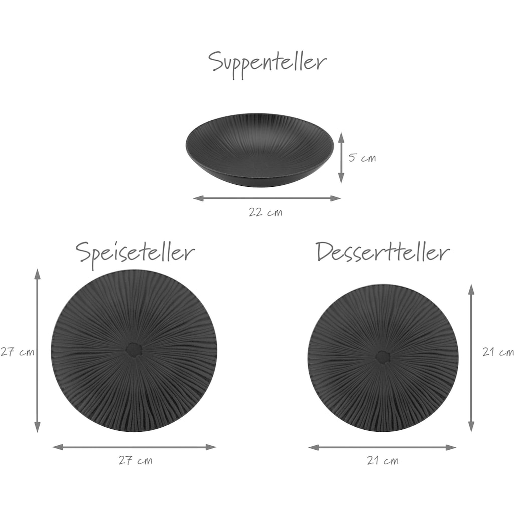 CreaTable Tafelservice »Geschirr-Set Vesuvio«, (Set, 12 tlg., Teller Set für 4 Personen)