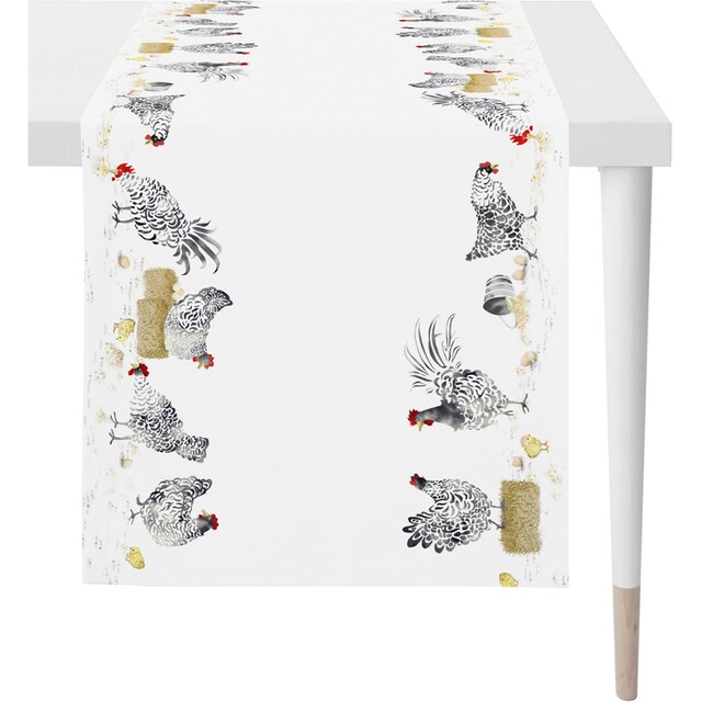 APELT Tischläufer »6811 HAPPY EASTER, Osterdeko, Ostern«, (1 St.),  Digitaldruck, modisches Design mit schwarz-weißen Hühnern | BAUR