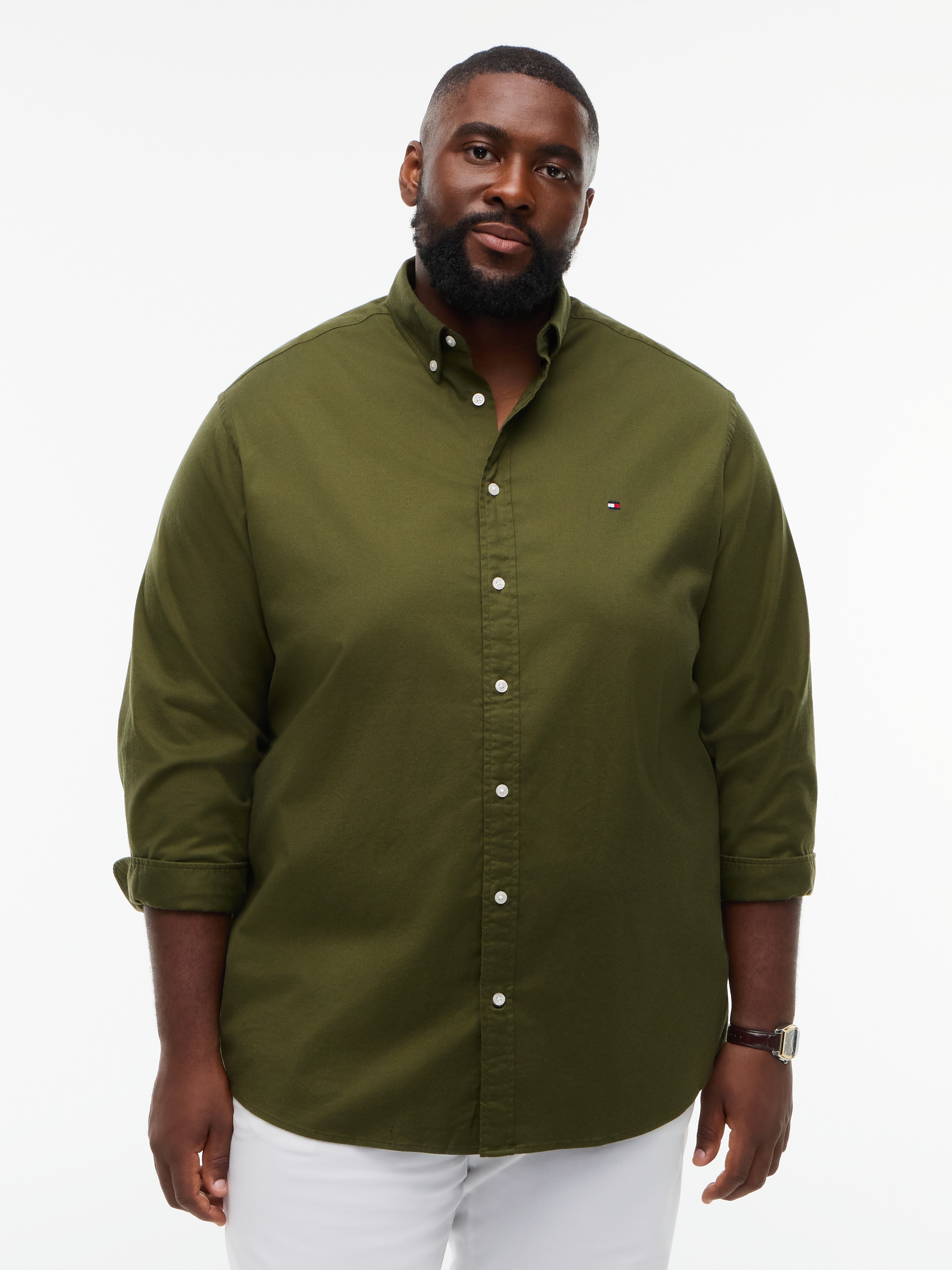 Tommy Hilfiger Big & Tall Flanellhemd "BT-FLEX FLANNEL SOLID REGULAR FIT" Langarmhemd, Große Größen, Button-down-Kragen