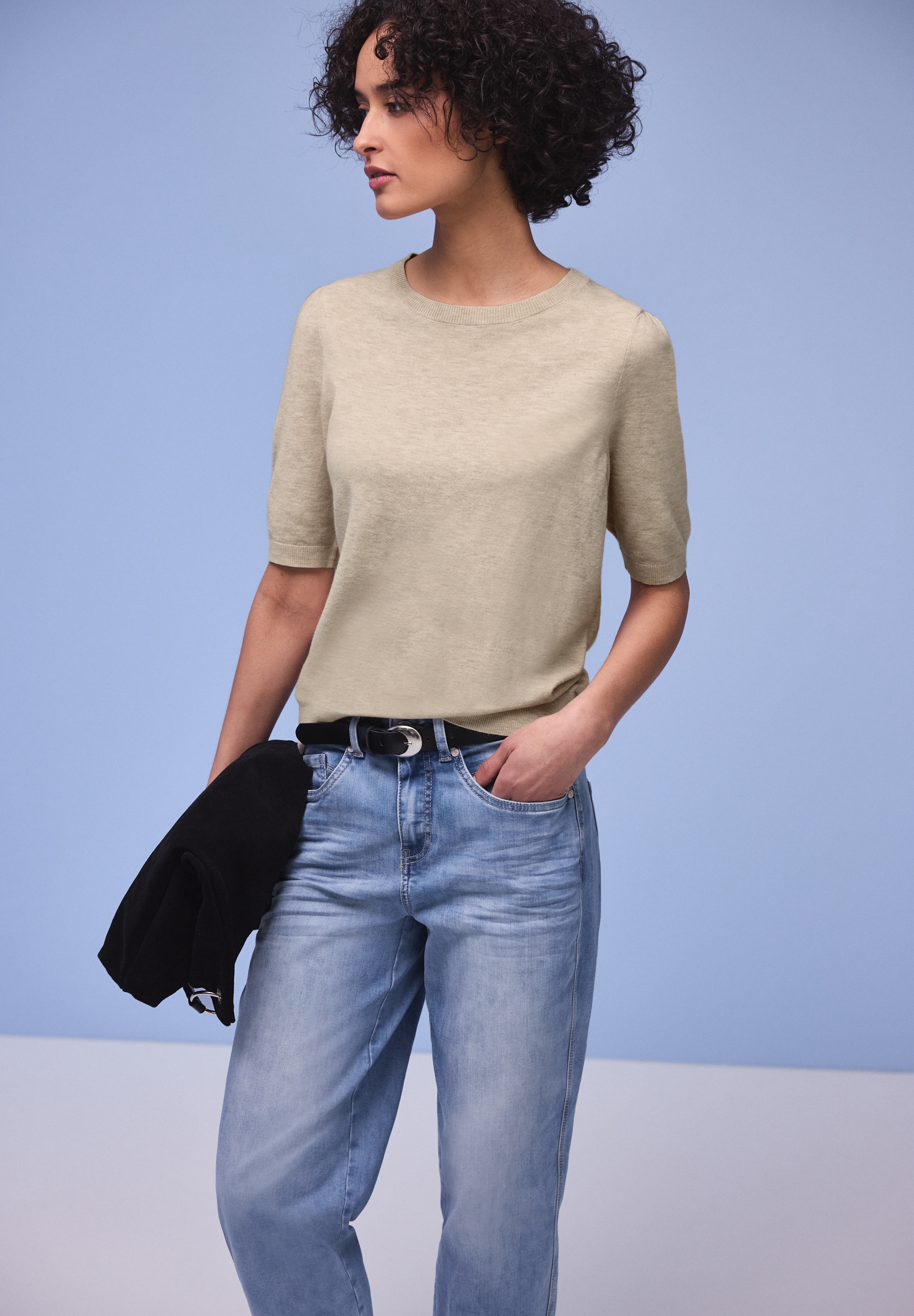 STREET ONE Strickpullover Halbarm mit modischen Pull-Ärmeln günstig online kaufen