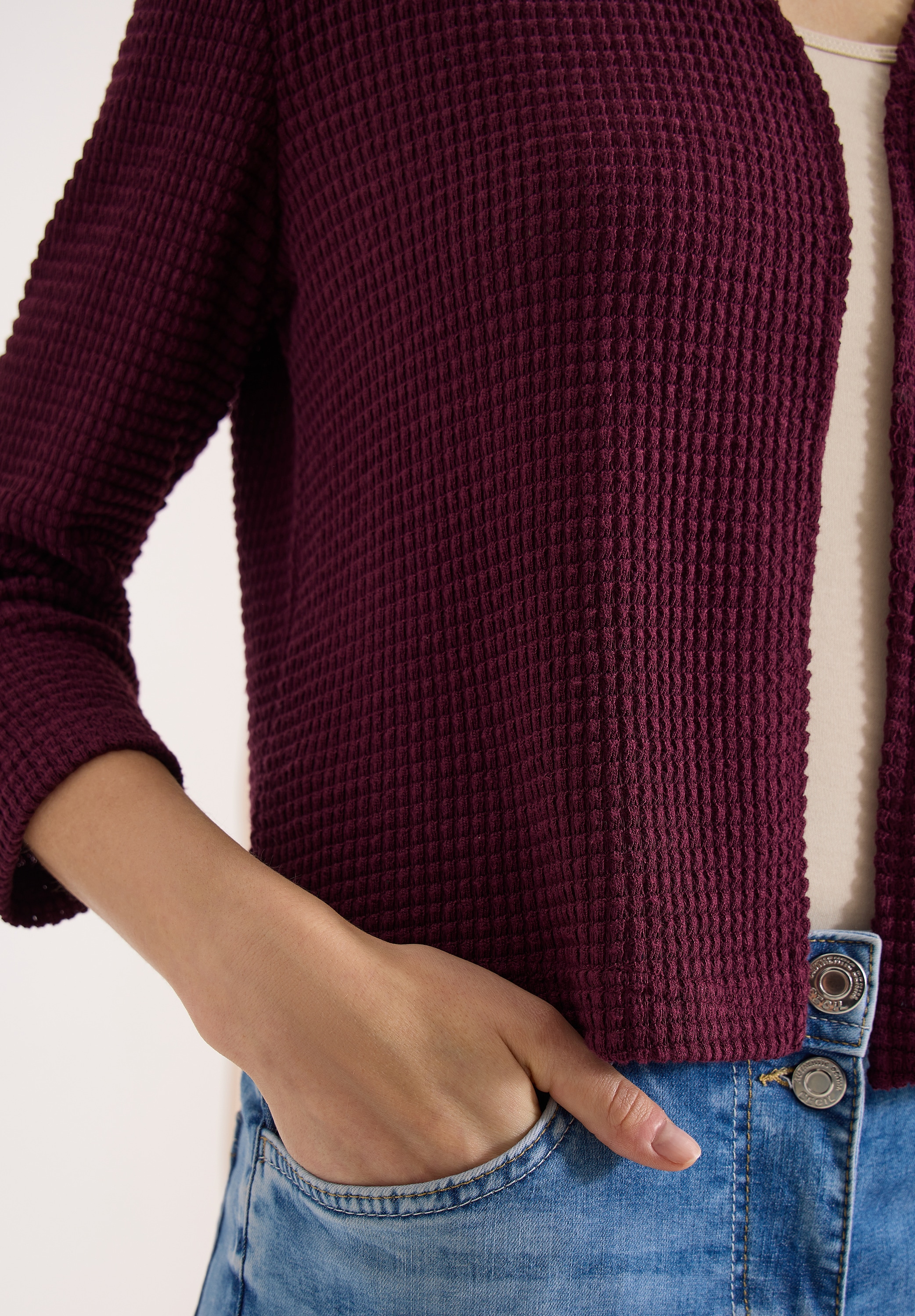 Cecil Shirtjacke Offene 3/4-Arm Jacke im Ajour-Look