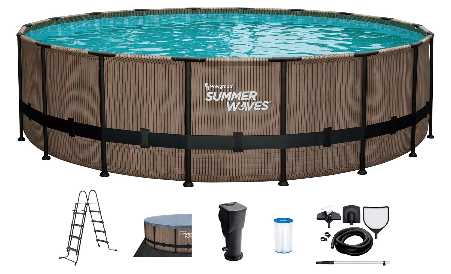 SummerWaves Framepool »Elite«, (Set, 6 tlg.), ØxH: 549x132 cm, Teak-Optik