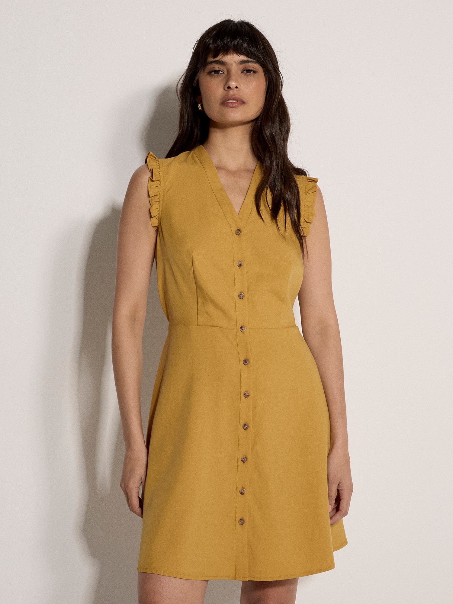 Apricot Minikleid "Mini-Kleid" mit Rüschen und Knopfleiste