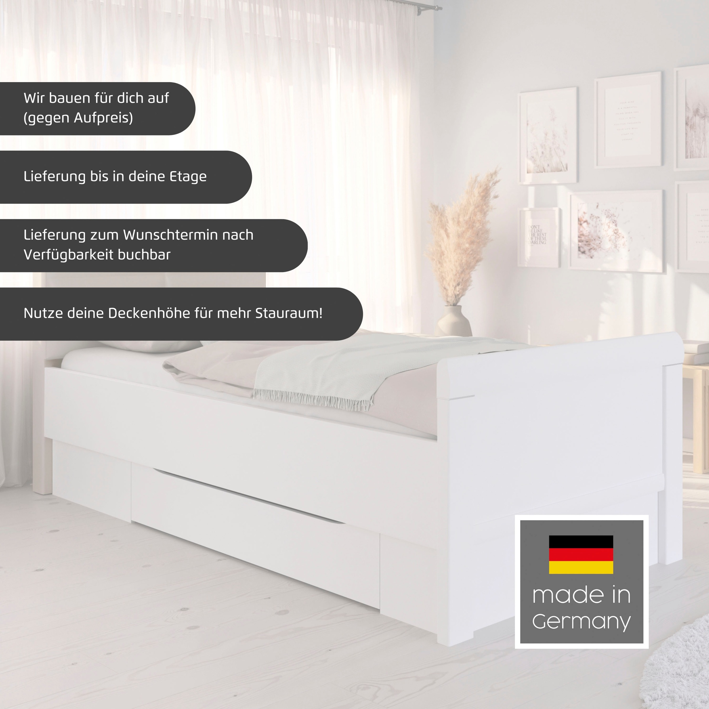 Thumbnail - rauch Stauraumbett "Bett Einzelbett Stollenbett Bettkästen EVELYN" in Komforthöhe mit Polsterkopfteil sowie Schubladen M...