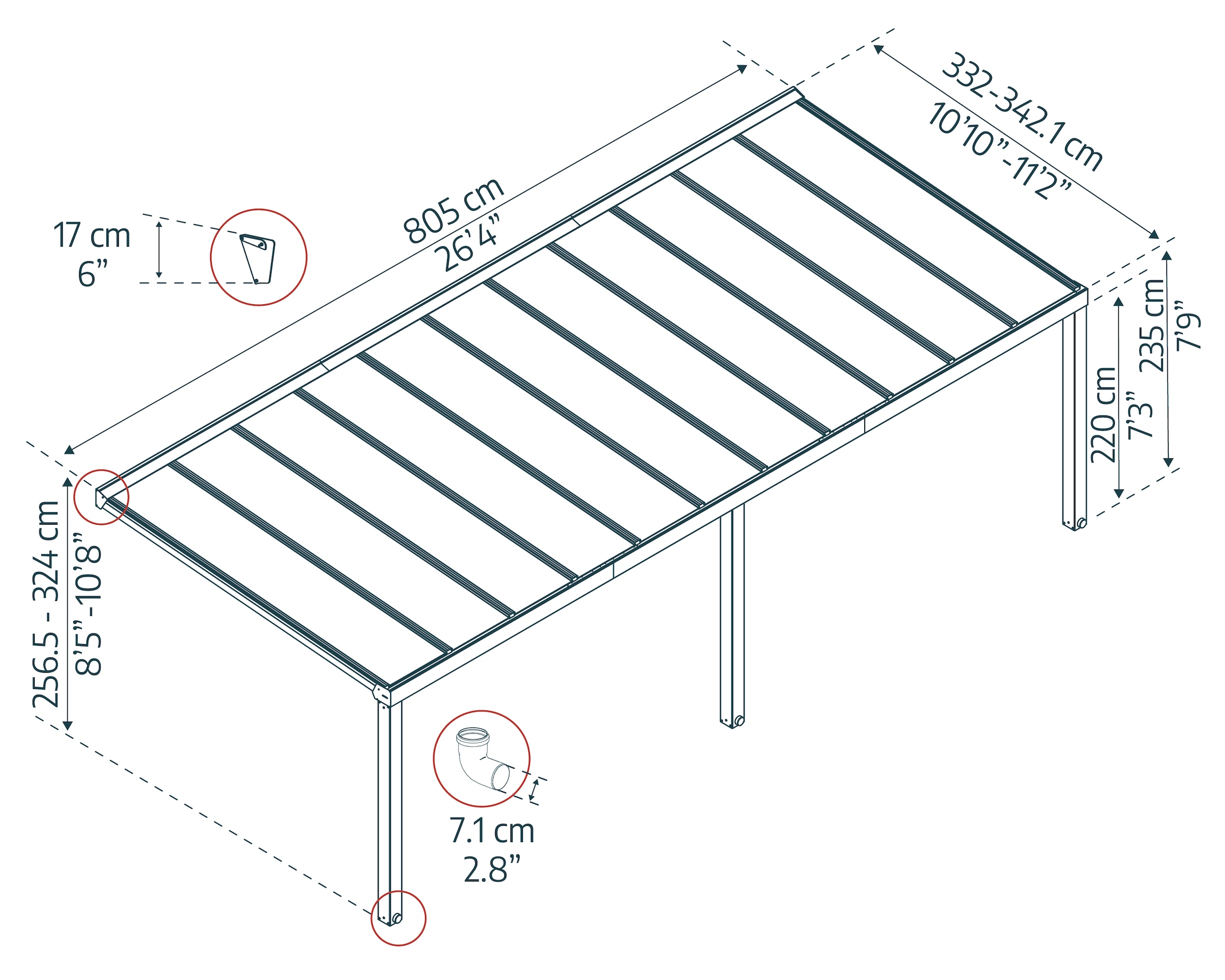 Palram - Canopia Terrassendach »Stockholm Alu Terrassenüberdachung«, einfache DIY Montage